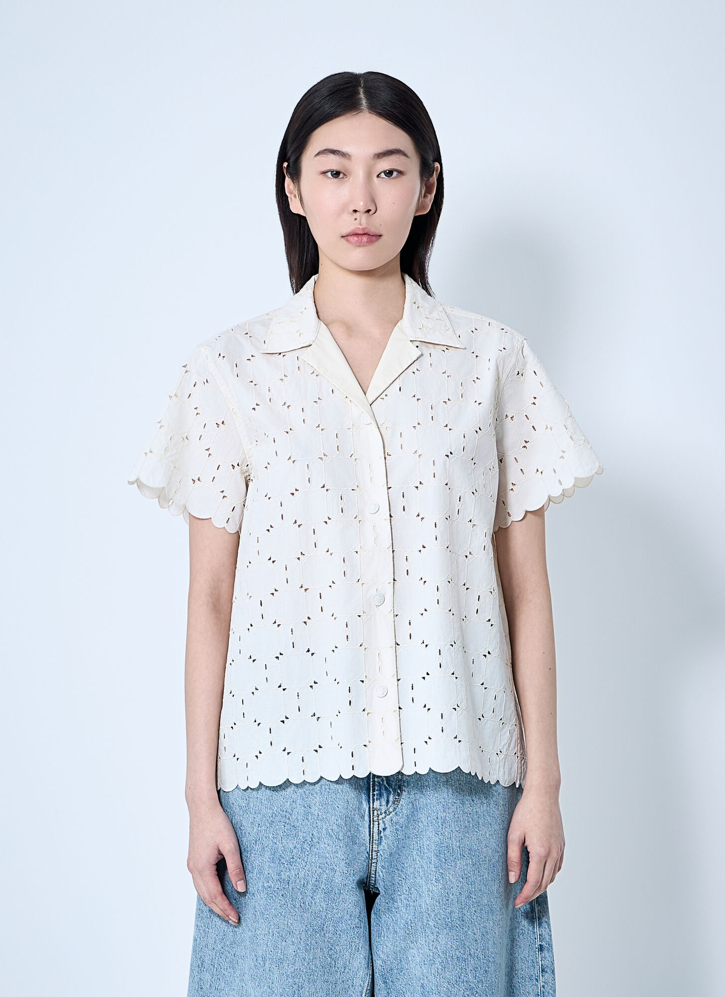 Moncler Women Lace Button-down Shirt In White
