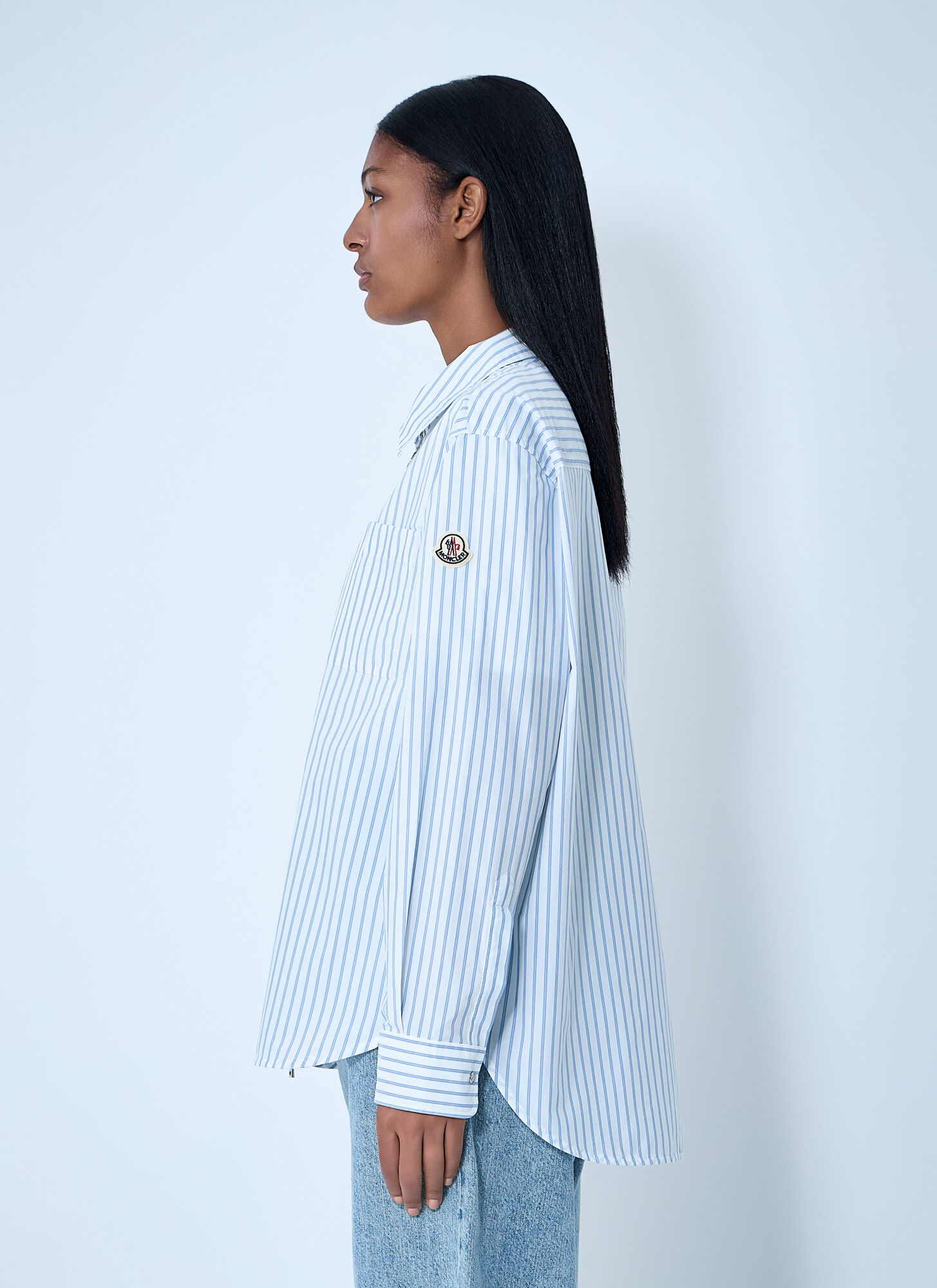  Moncler Moncler Striped Shirt With Logo Patch - Frau Hemden White L 