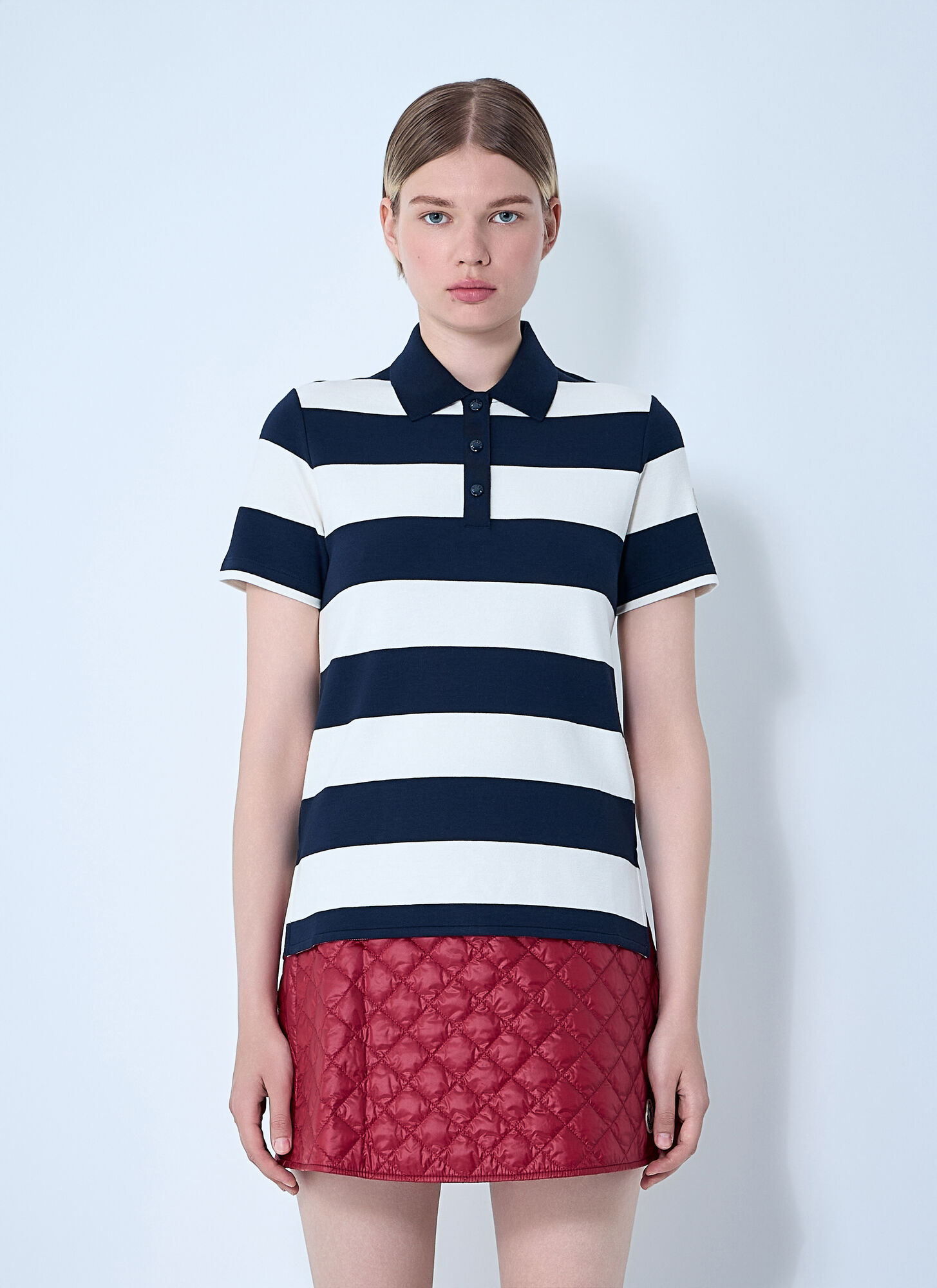 Moncler Women's White Striped Polo Shirt - Woman T-Shirts Xs