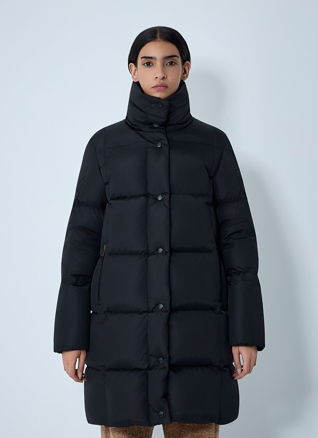 Moncler Little Long Down Coat In Black