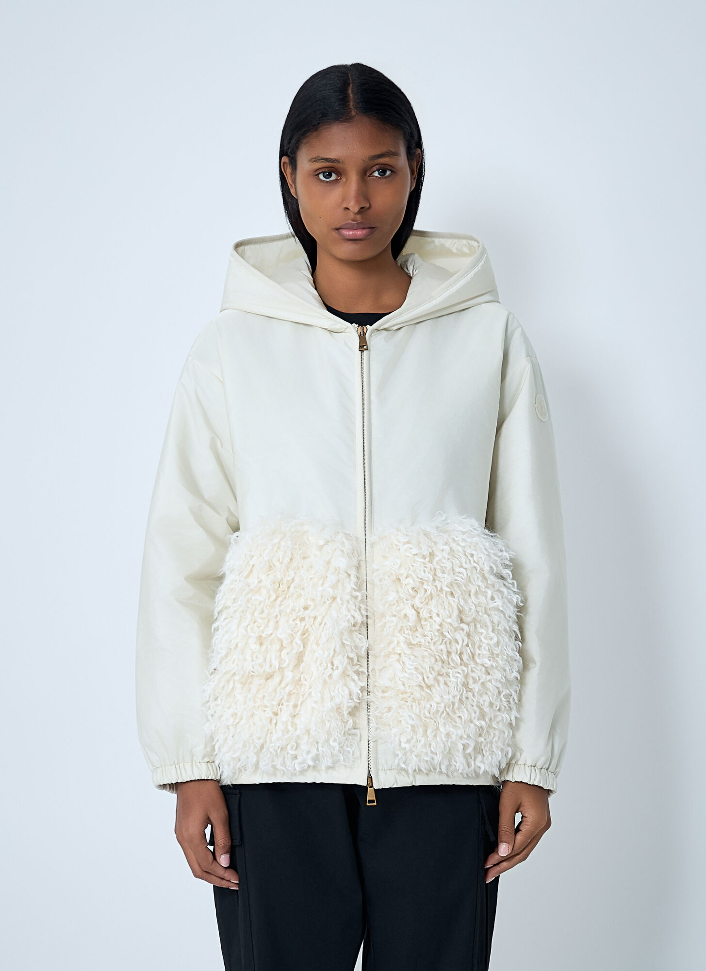 Moncler Textured Hooded Blazer Long Sleeves In White
