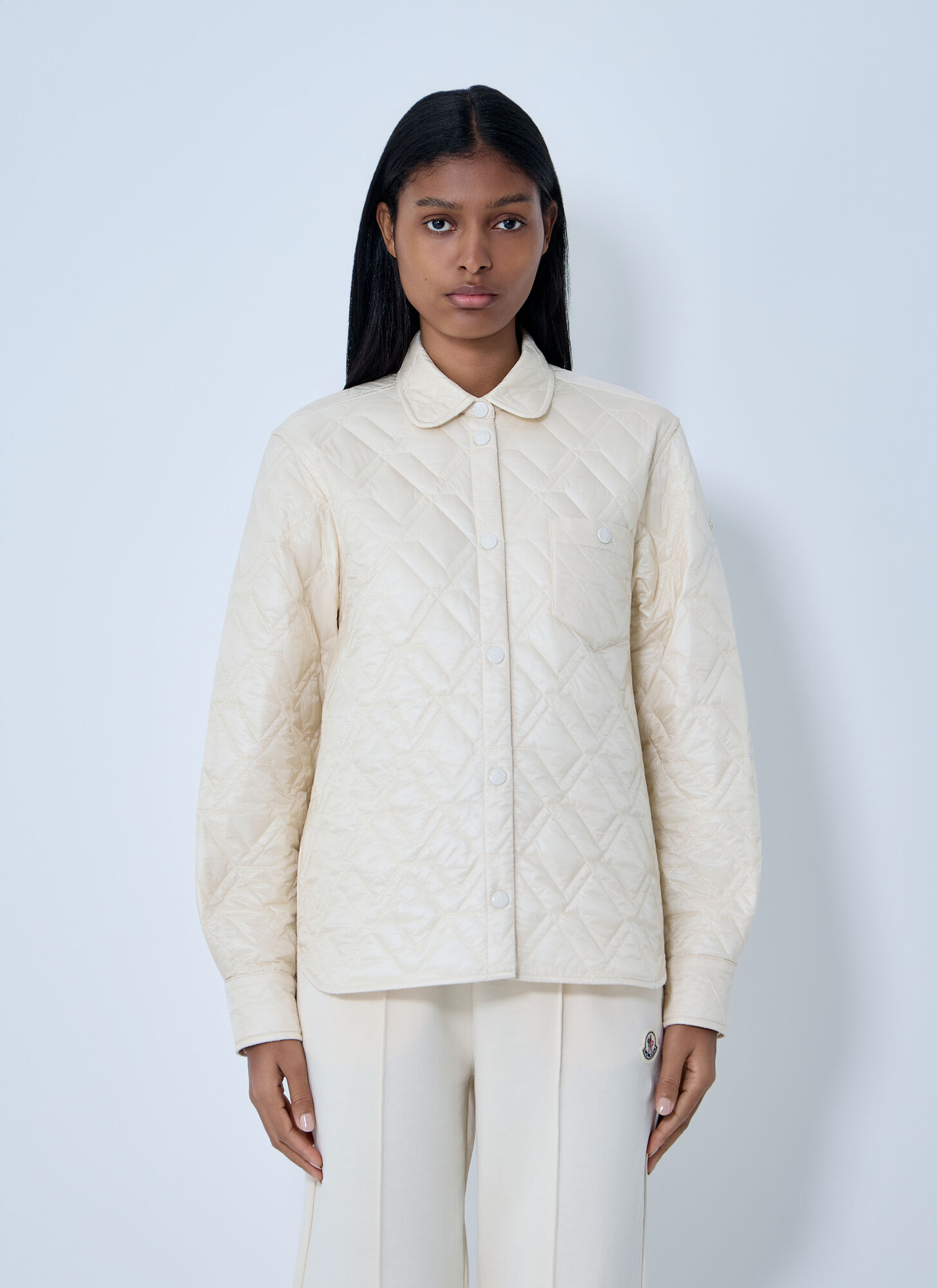 Moncler Women's Cream Logo Motif Quilted Jacket - Woman Jackets It - 40