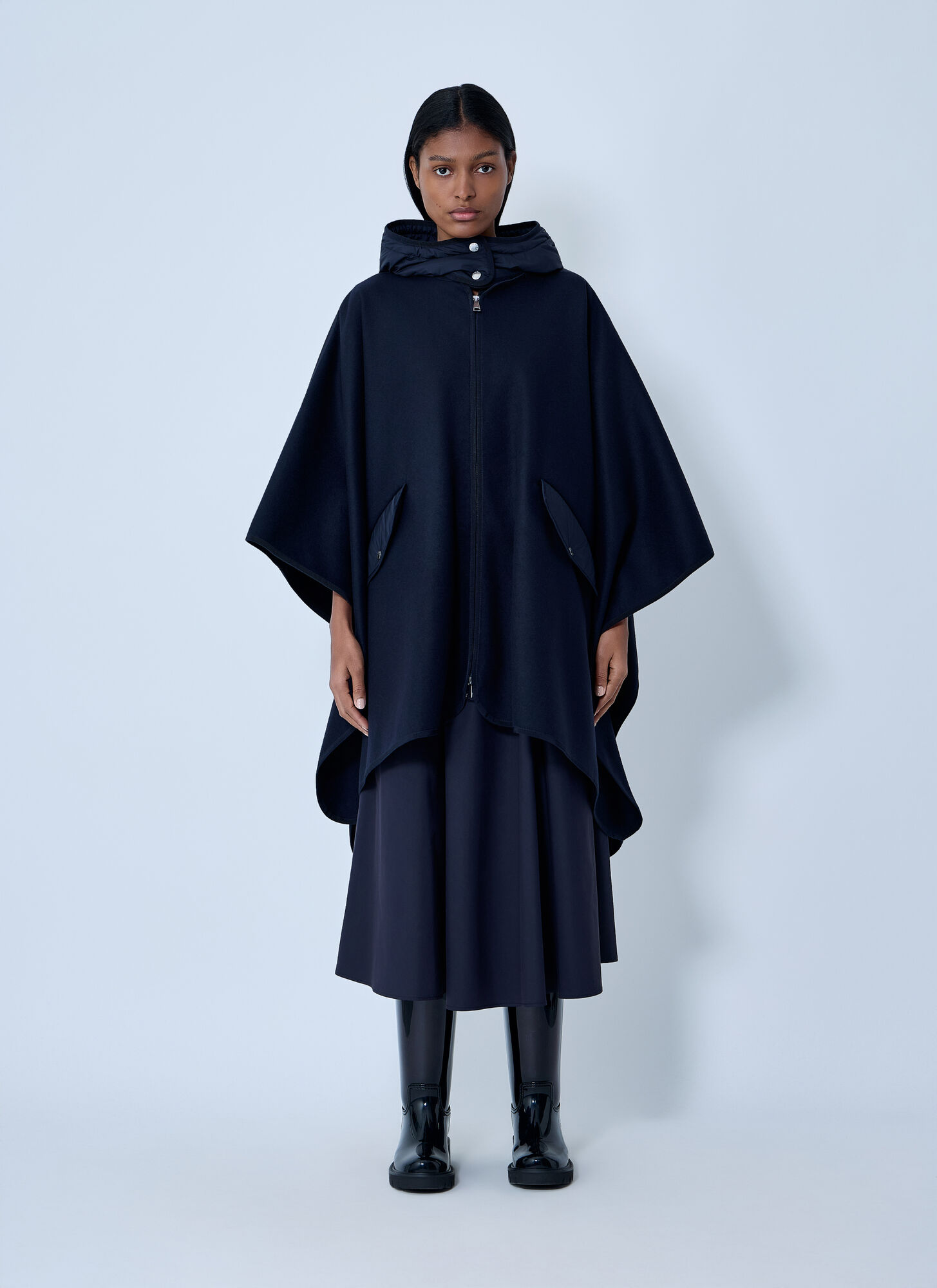 Moncler Women's Black Hooded Cape - Woman Coats One Size