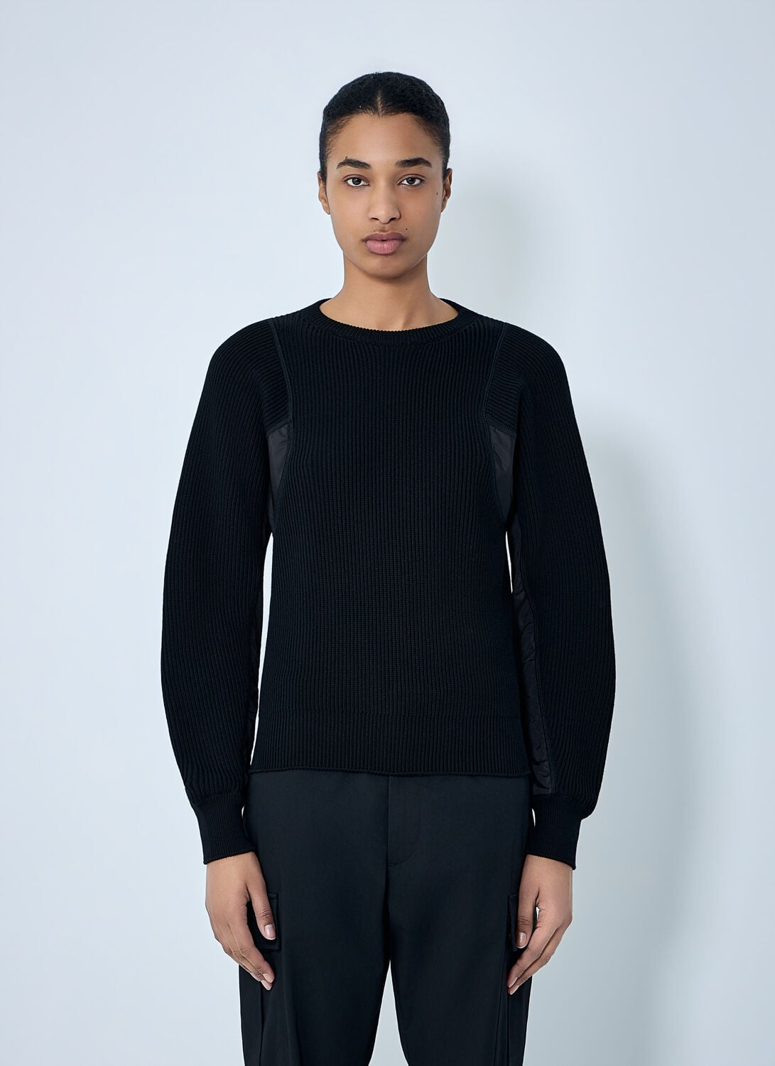 Moncler Ribbed Knit Sweater With Contrast Panels - Woman Knitwear Black M