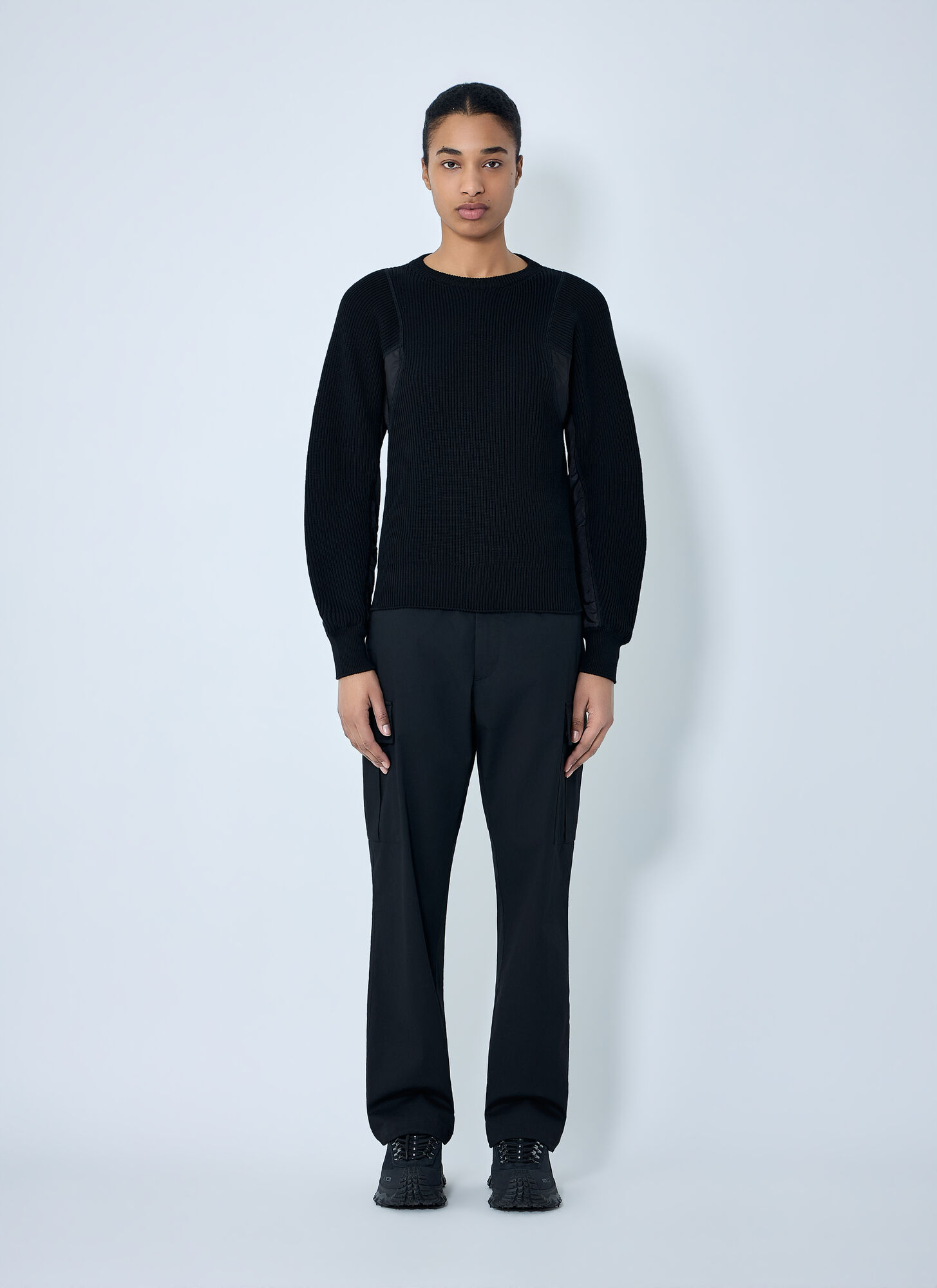  Moncler Moncler Ribbed Knit Sweater With Contrast Panels - Frau Strick Black S 