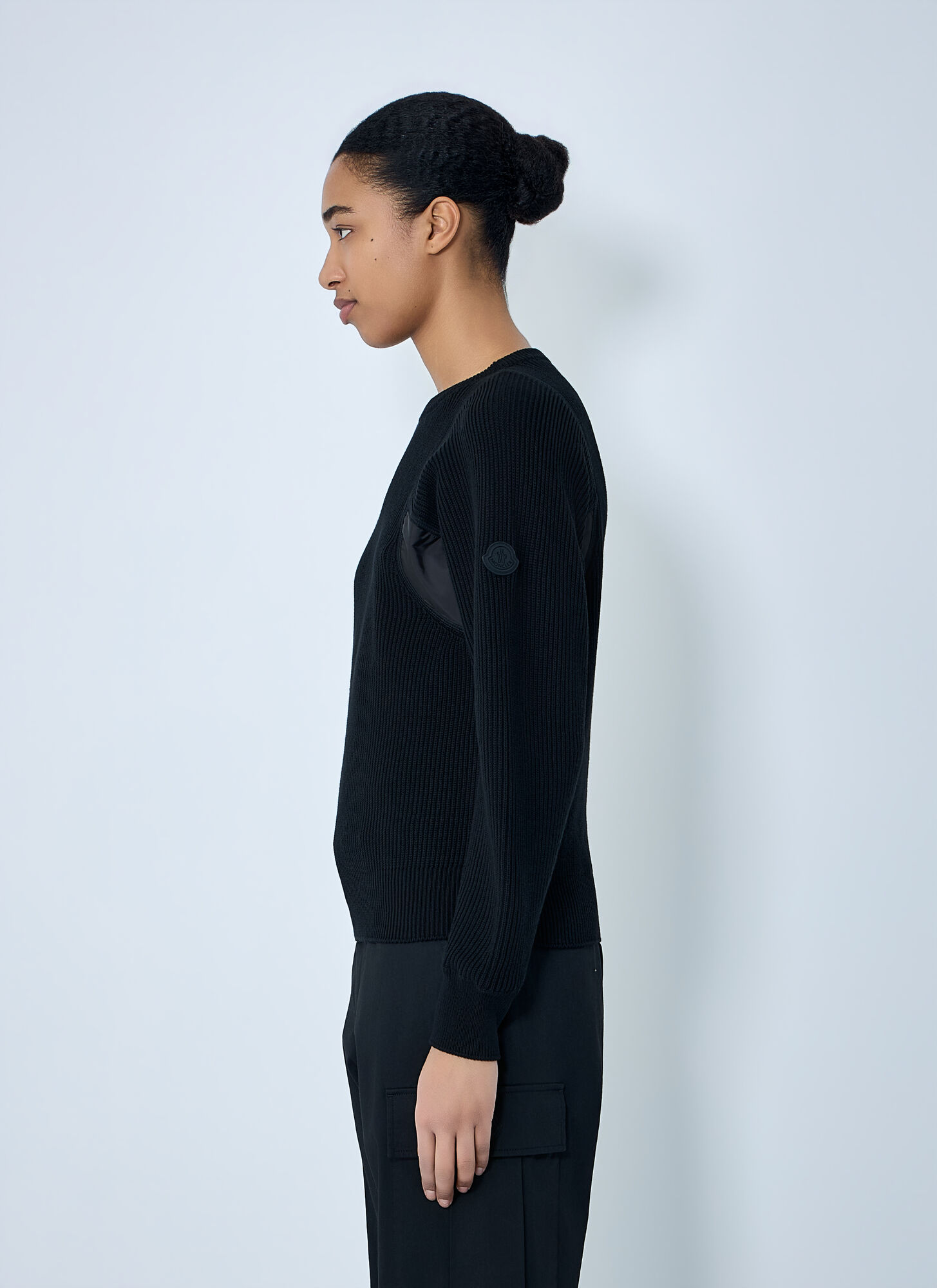  Moncler Moncler Ribbed Knit Sweater With Contrast Panels - Frau Strick Black S 