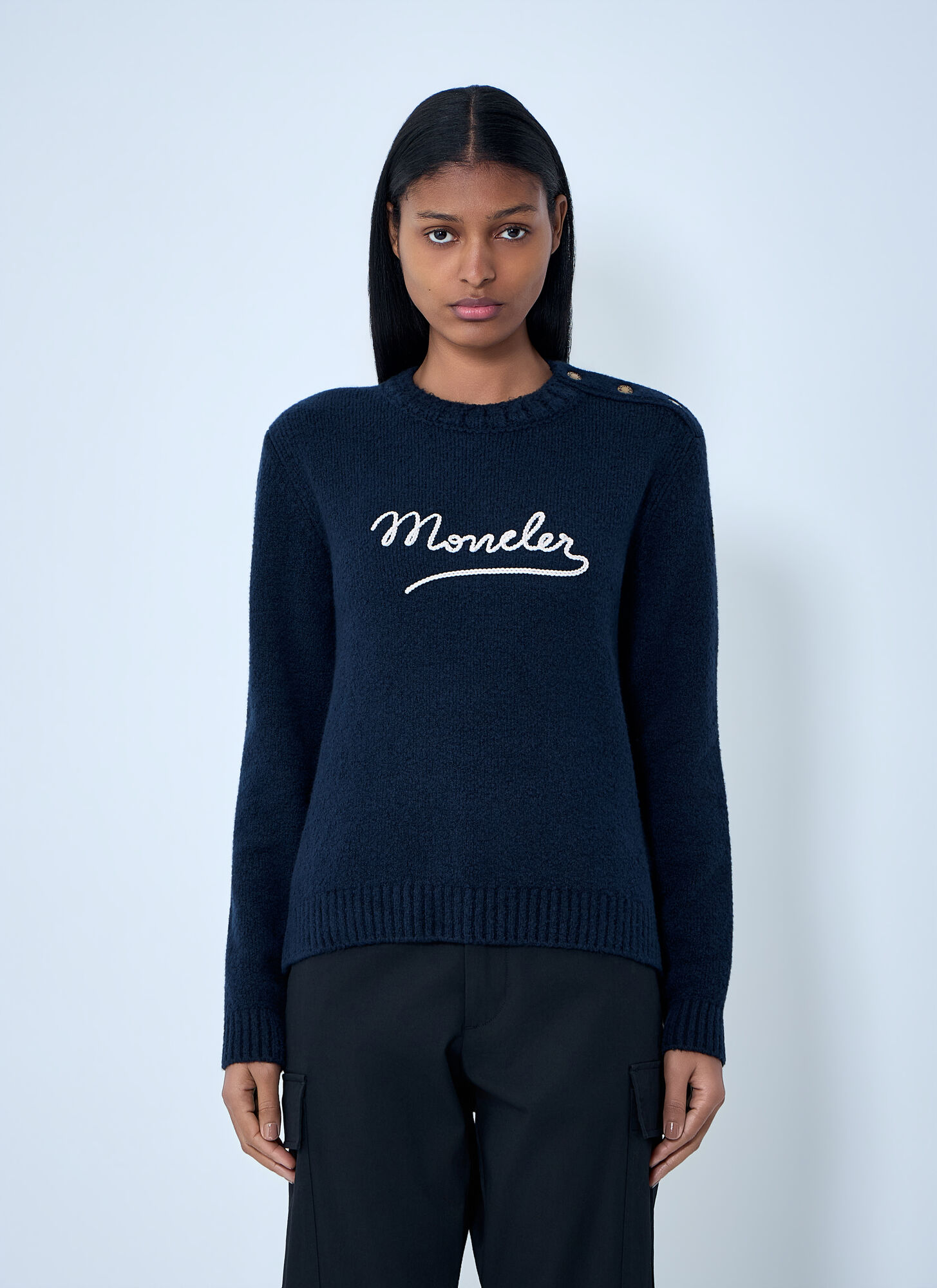 Moncler Women's Black Embroidered Logo Wool Sweater - Woman Knitwear M