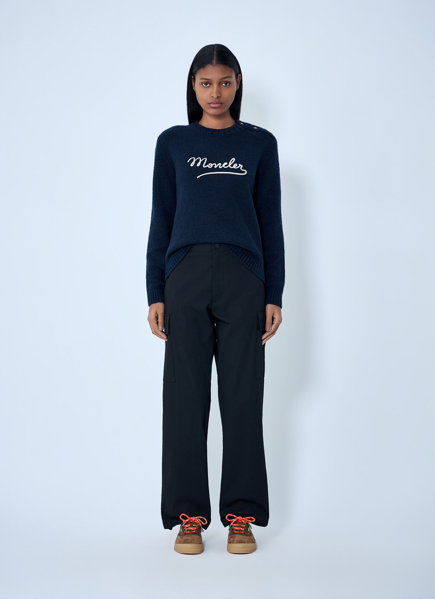  Moncler Moncler Embroidered Logo Wool Sweater - Frau Strick Black L 