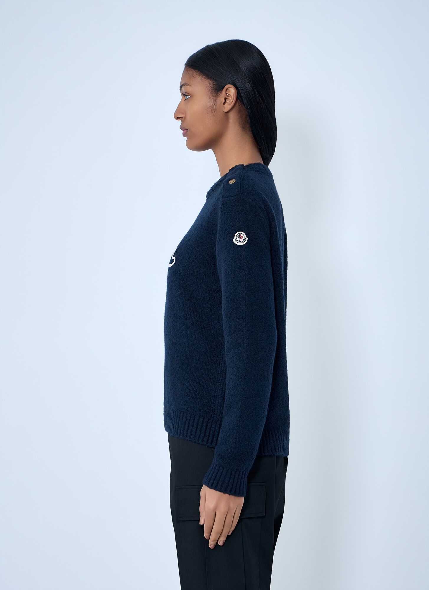  Moncler Moncler Embroidered Logo Wool Sweater - Frau Strick Black L 