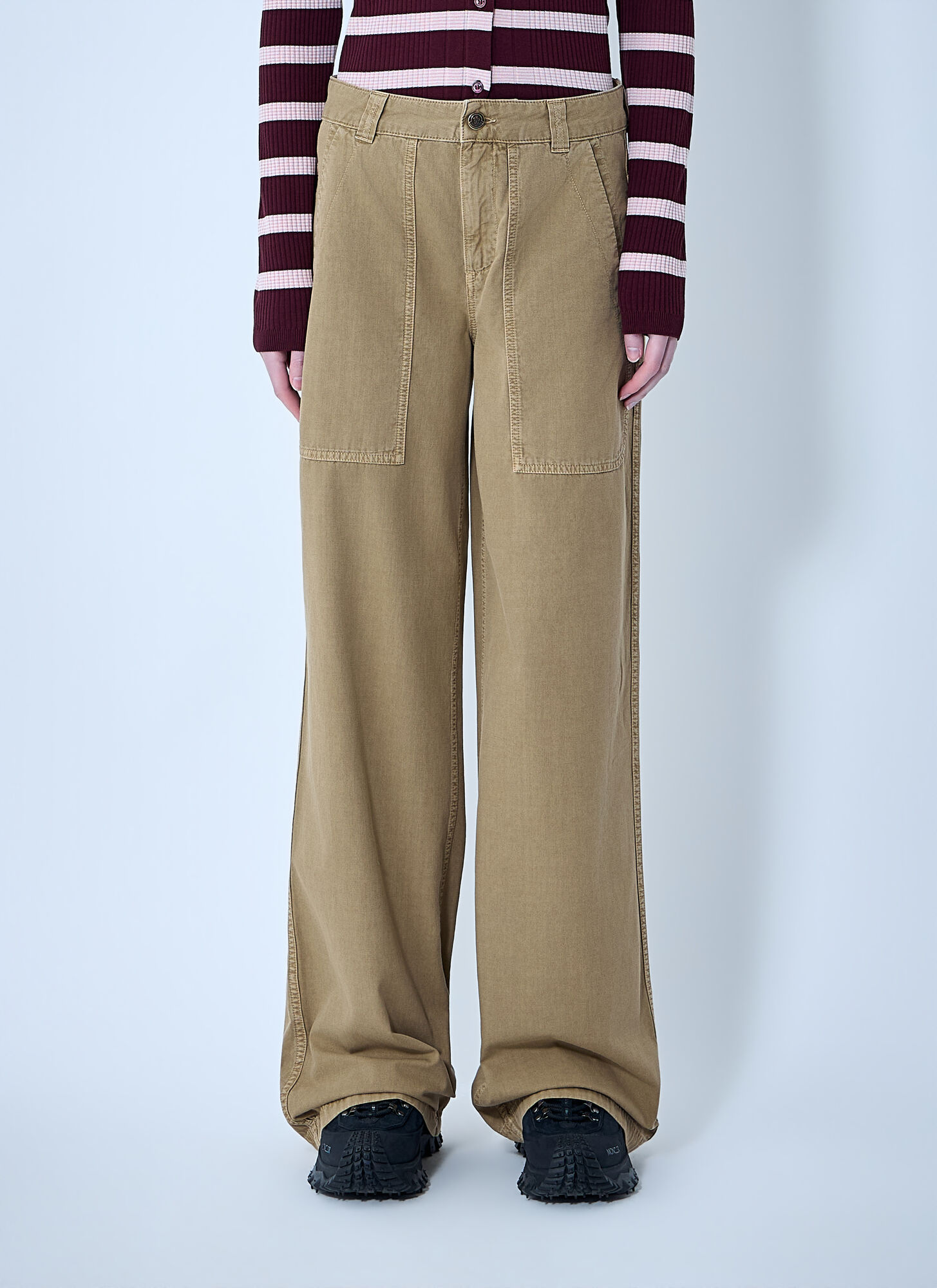 Moncler Women's Khaki Utility Wide-Leg Trousers - Woman Pants It - 42