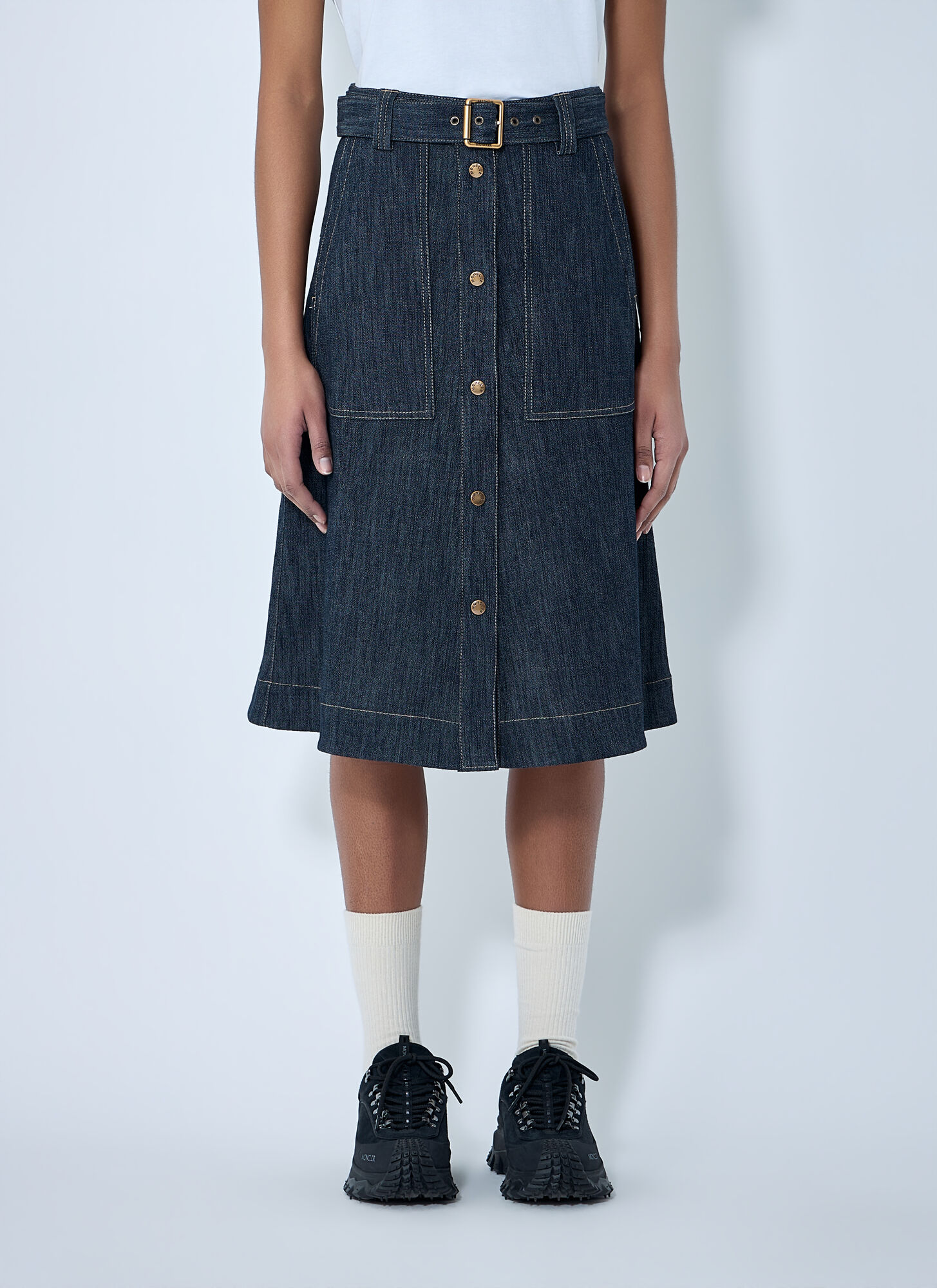Moncler Women's Blue Button-Front Denim Midi Skirt - Woman Skirts It - 40