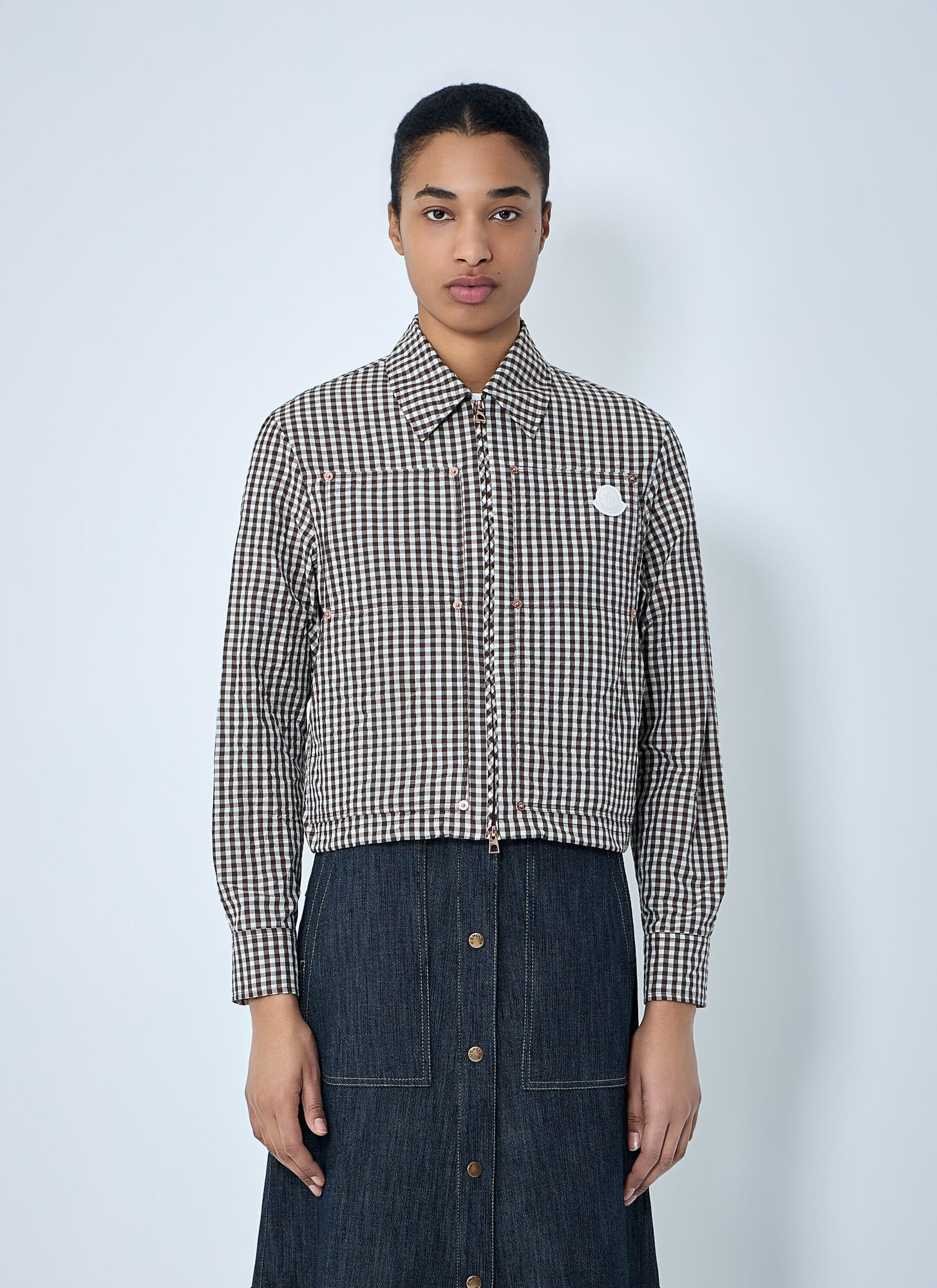 Moncler Women's Brown Gingham Check Shirt Jacket - Woman Shirts It - 44