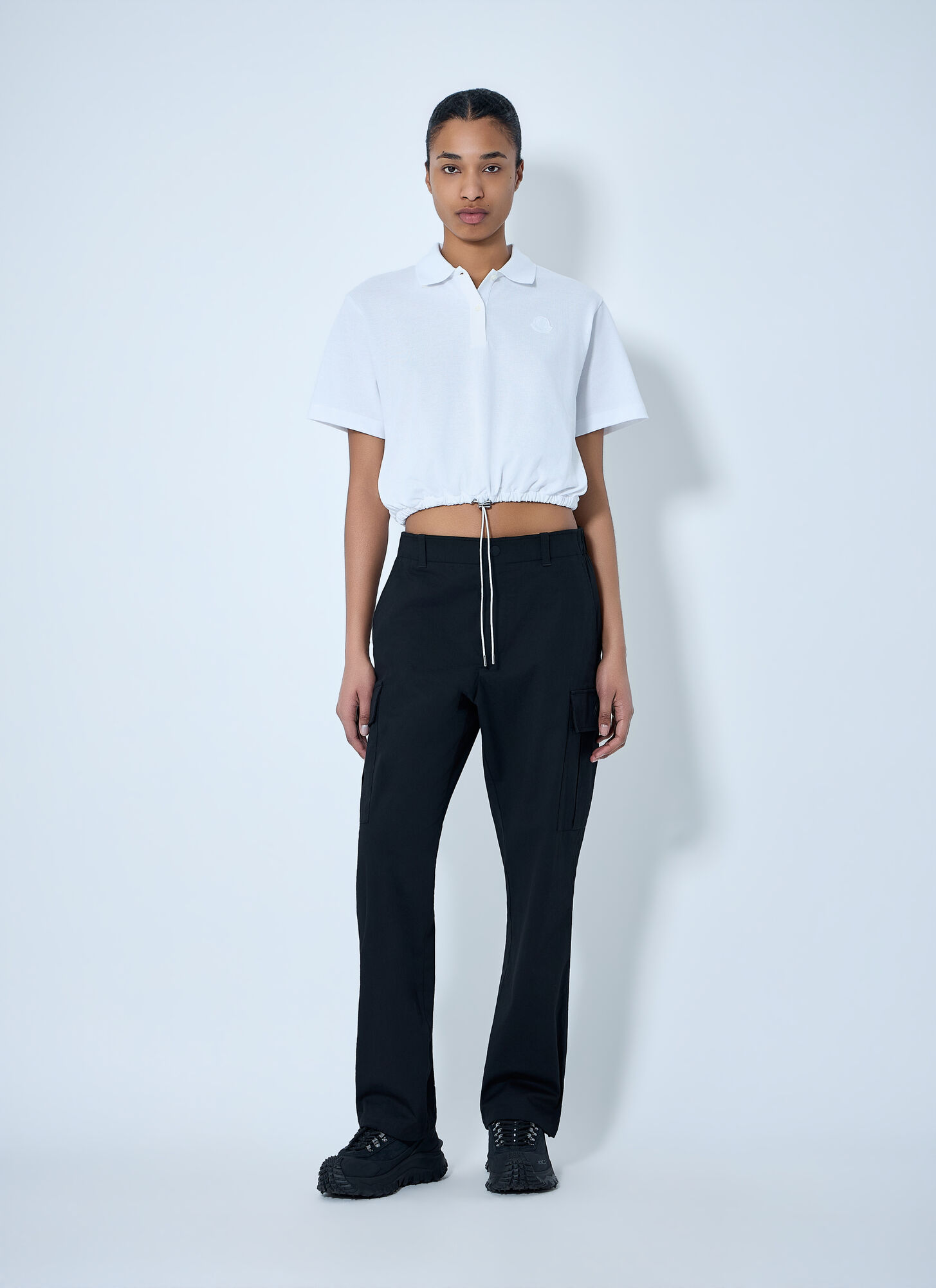  Moncler Moncler Cropped Drawstring Polo Shirt - Frau Tops White L 