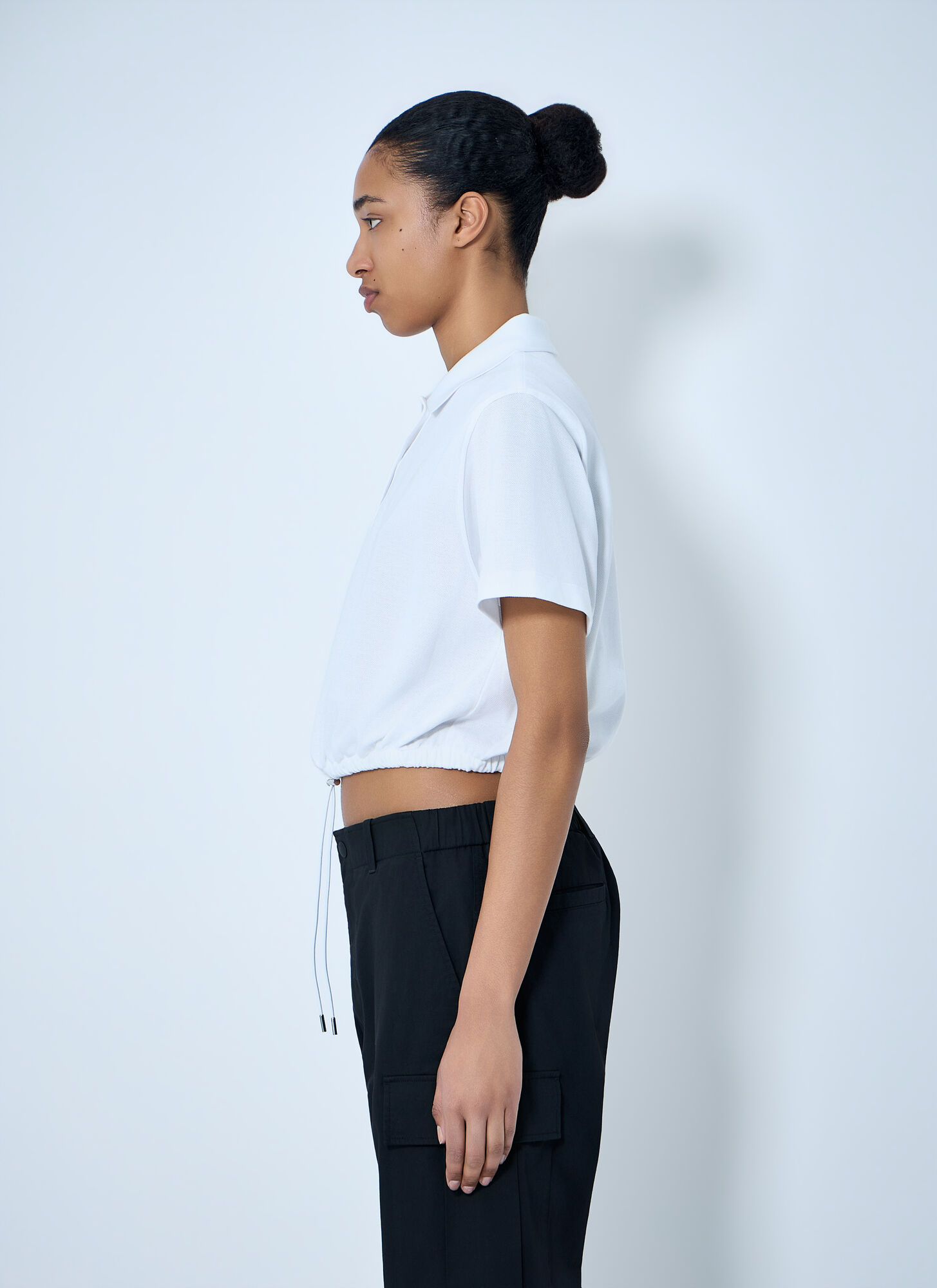  Moncler Moncler Cropped Drawstring Polo Shirt - Frau Tops White L 