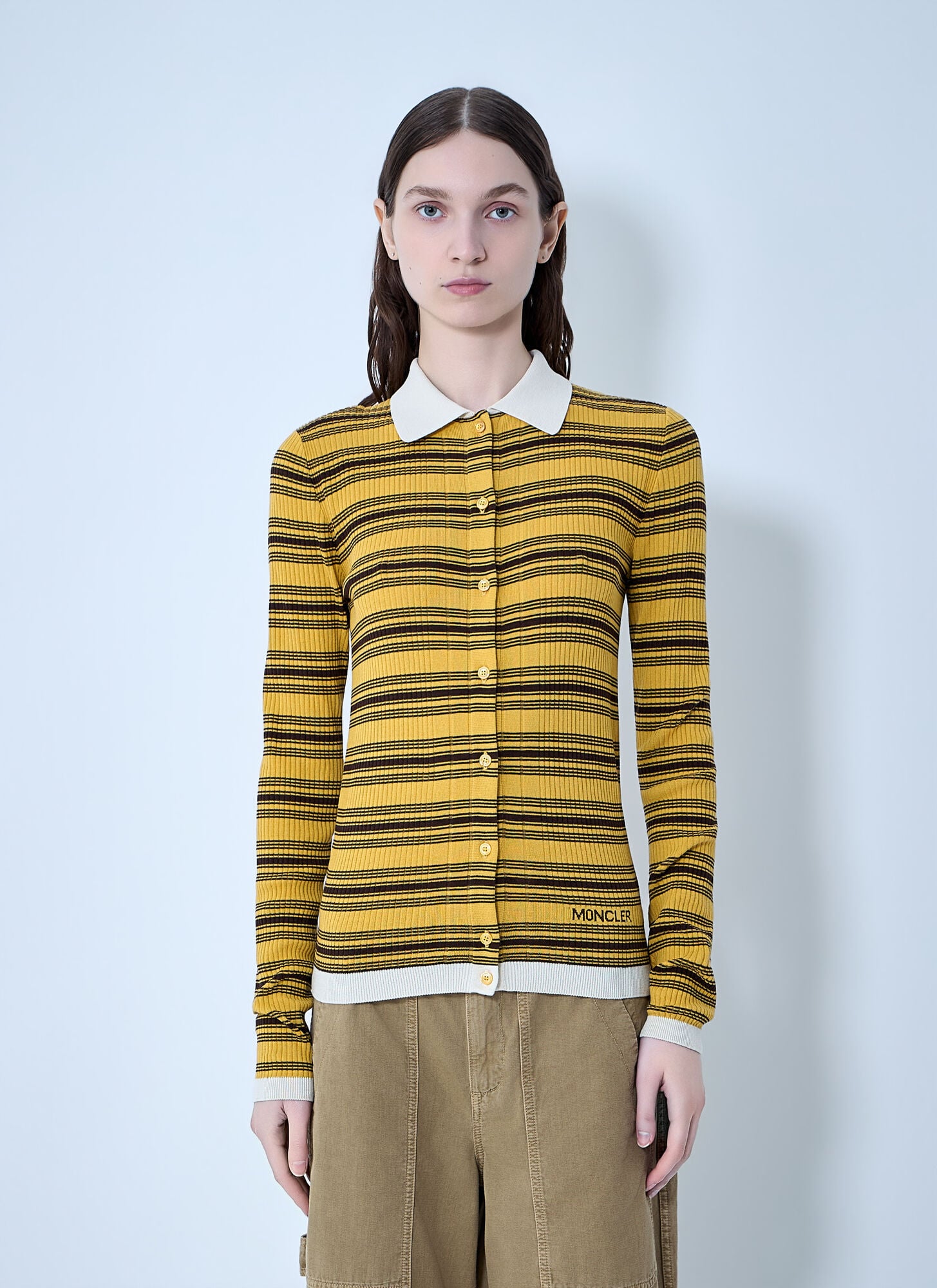Moncler Women's Yellow Striped Button-Down Cardigan - Woman Knitwear Xs