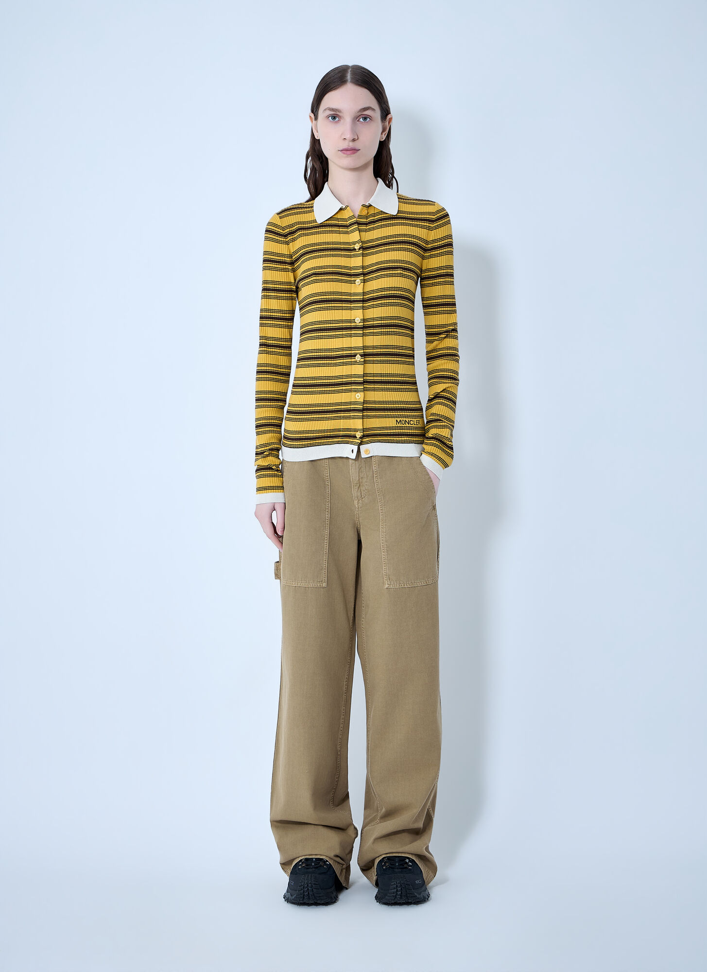  Moncler Moncler Striped Button-down Cardigan - Frau Strick Yellow Xs 