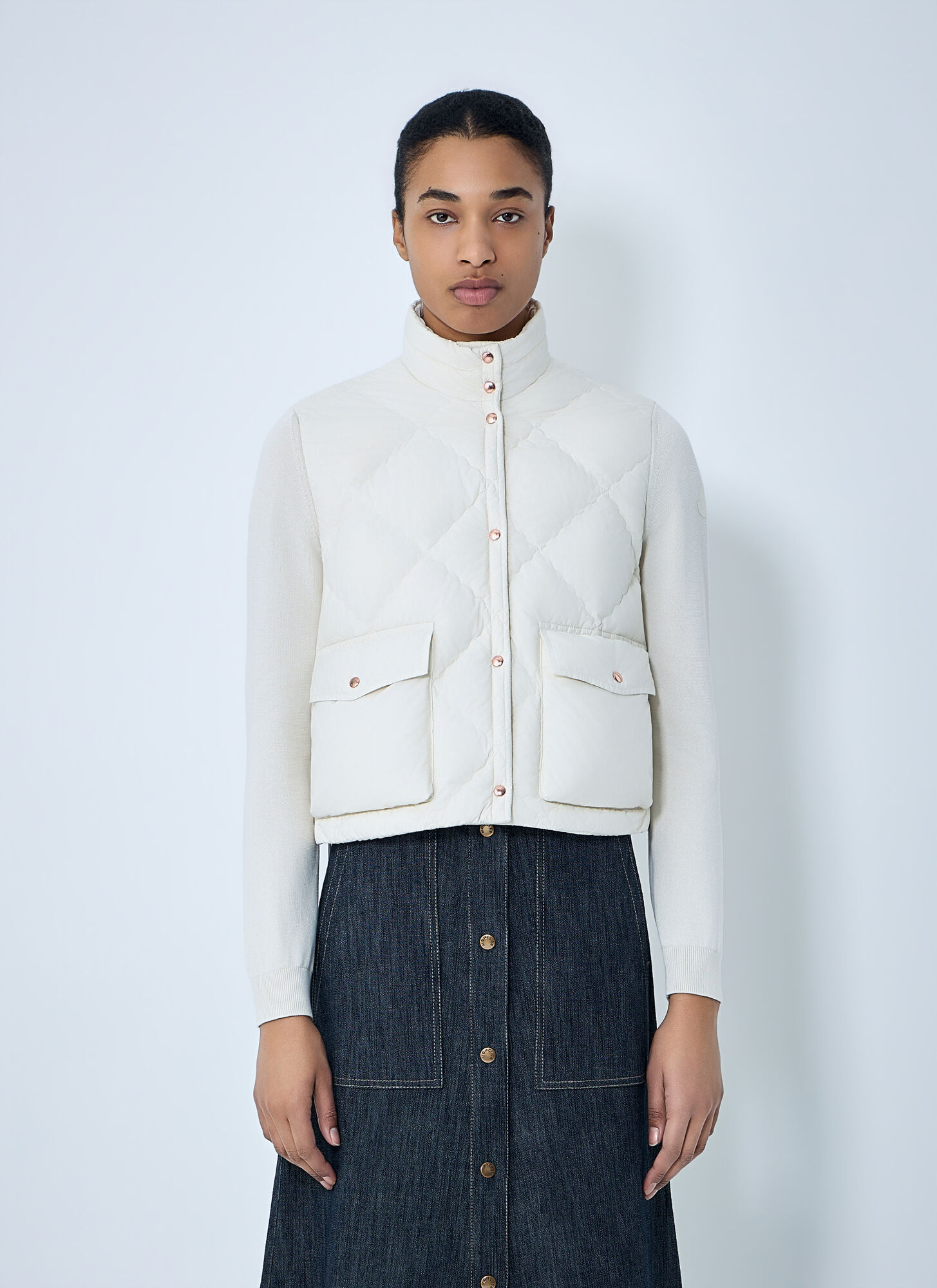 Moncler Women's White Diamond-Quilted Gilet - Woman Knitwear S