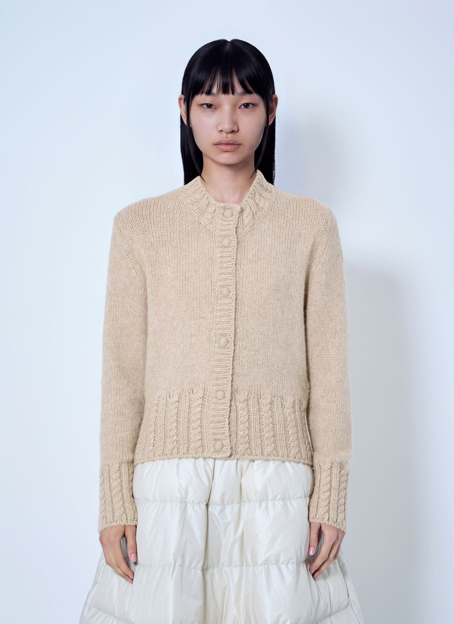 Moncler Beige Ribbed Cardigan In Wool Blend - Frau Strick Light S
