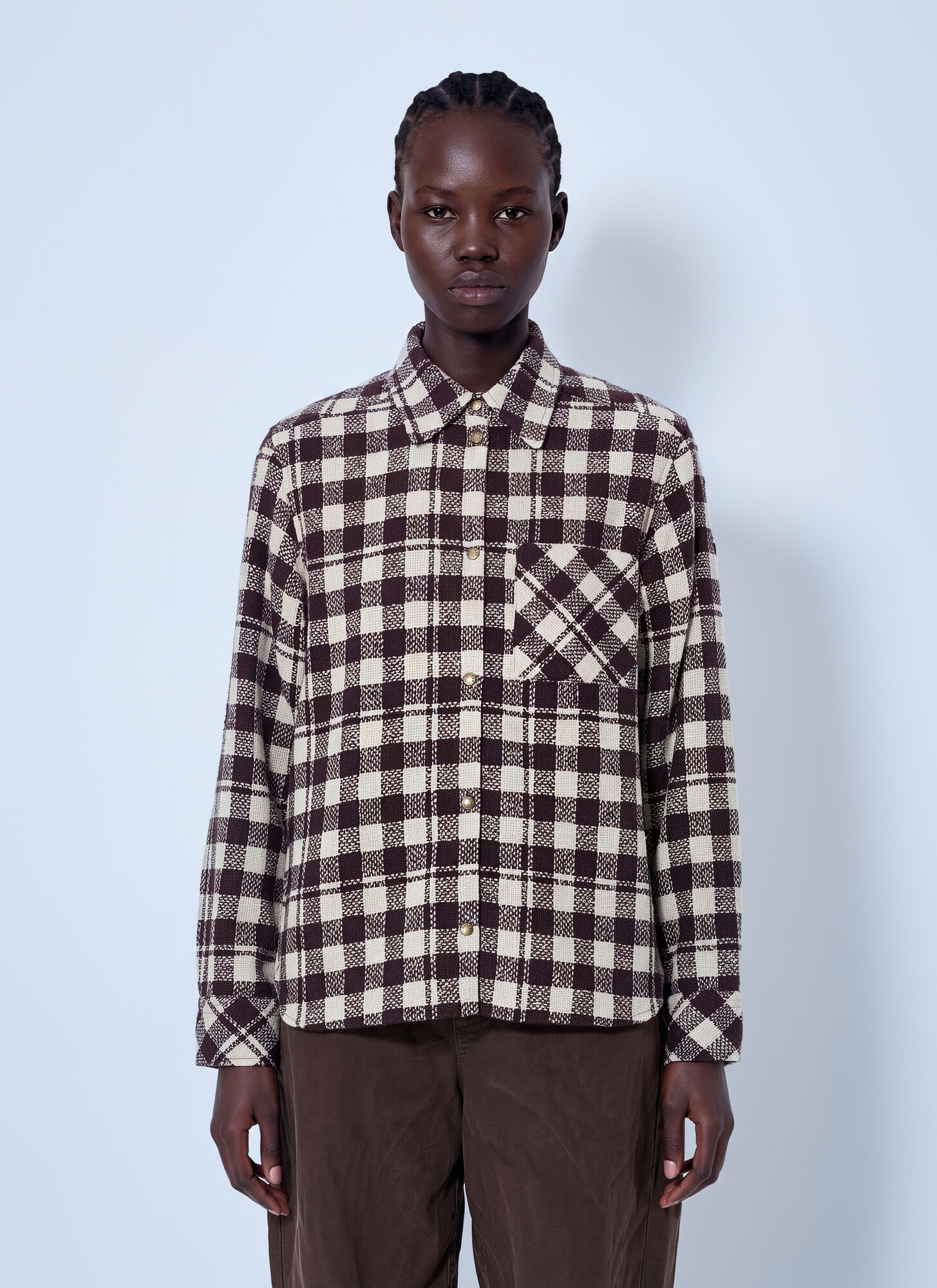 Moncler , Shirts, Female, Brown, Xs, Checked Pattern Shirt - Image 2