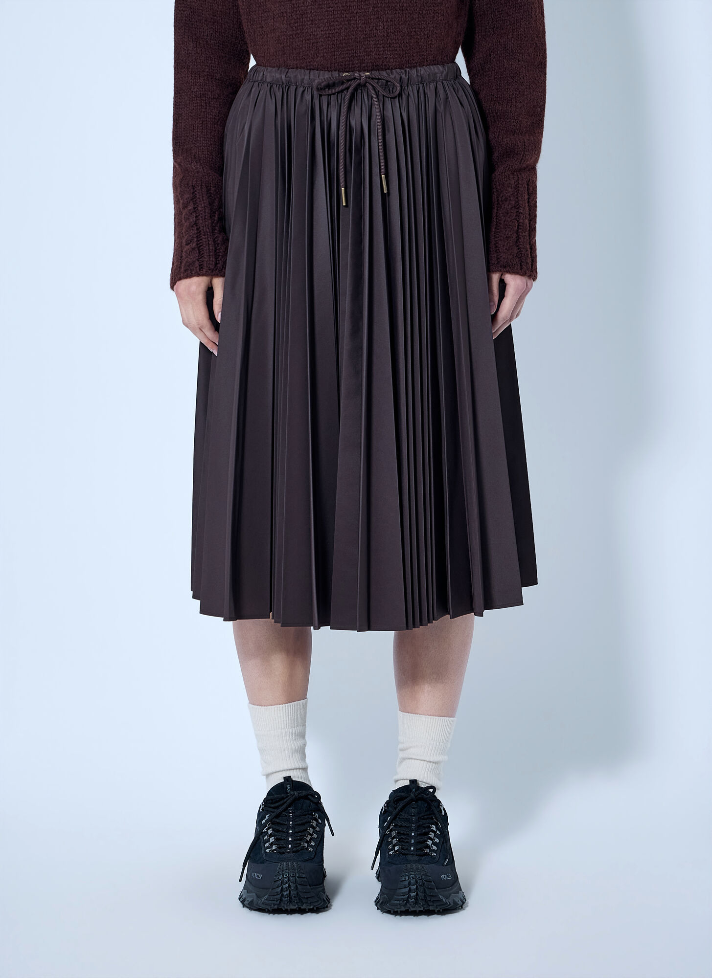 Moncler , Midi Skirts, Female, Brown, 2XS, Pleated Midi Skirt - Image 2