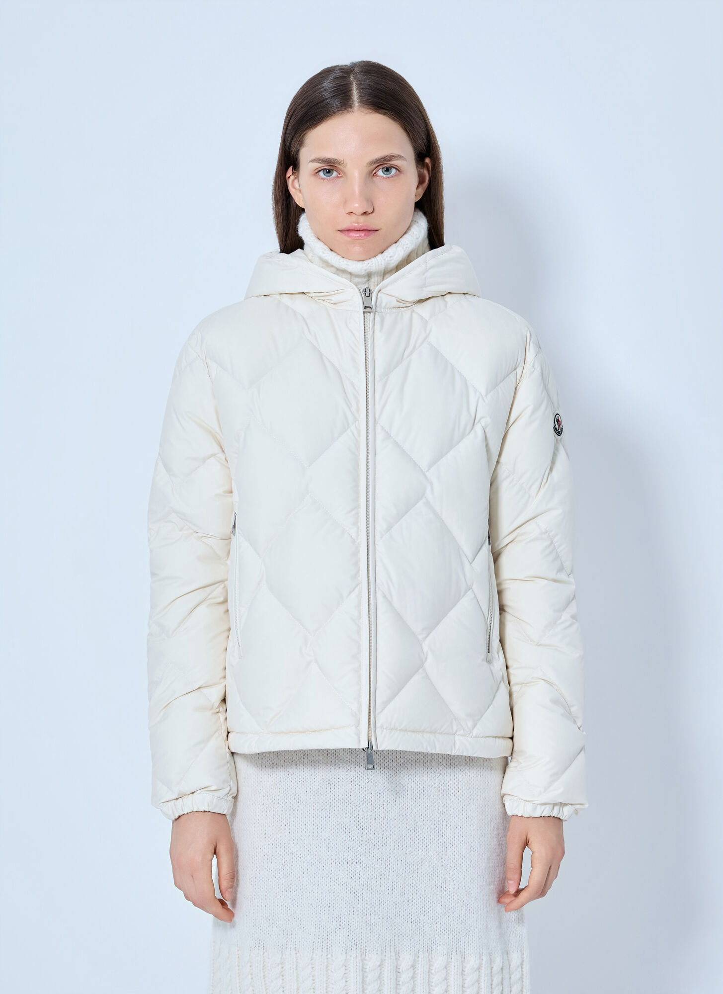 Moncler Arvouin Hooded Diamond-Quilted Short Down Jacket - Woman Jackets Cream 3