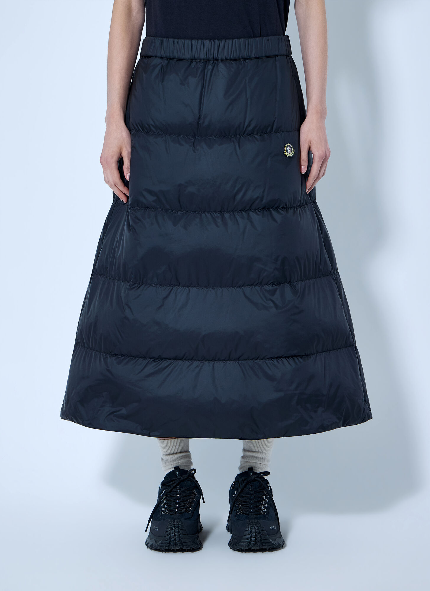 Moncler Donna Nero - Reversible Wool Twill Padded Midi Skirt, Size: It - 42