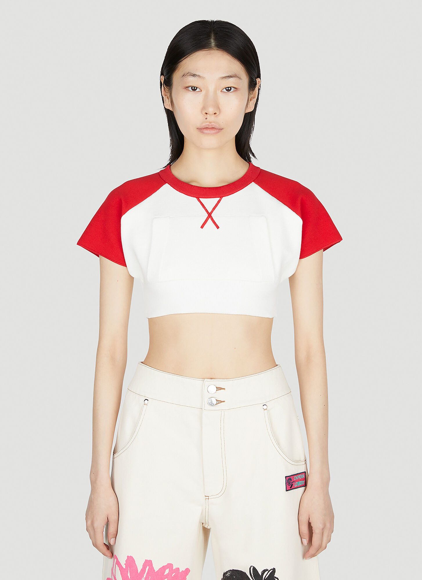 Meryll Rogge Women's White Cropped Baseball Top - Woman Tops L