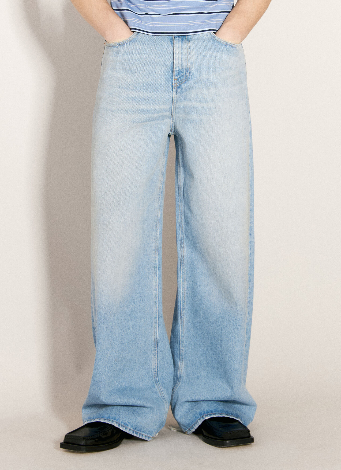 Shop Martine Rose Extended Wide Leg Jeans In Blue