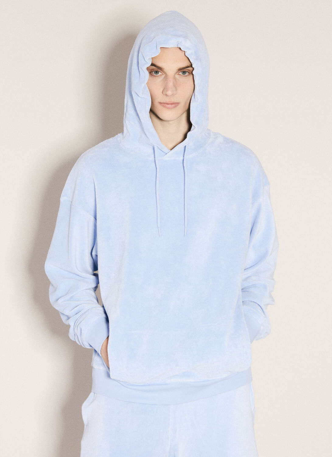 Shop Martine Rose Terry Cloth Hooded Sweatshirt In Blue