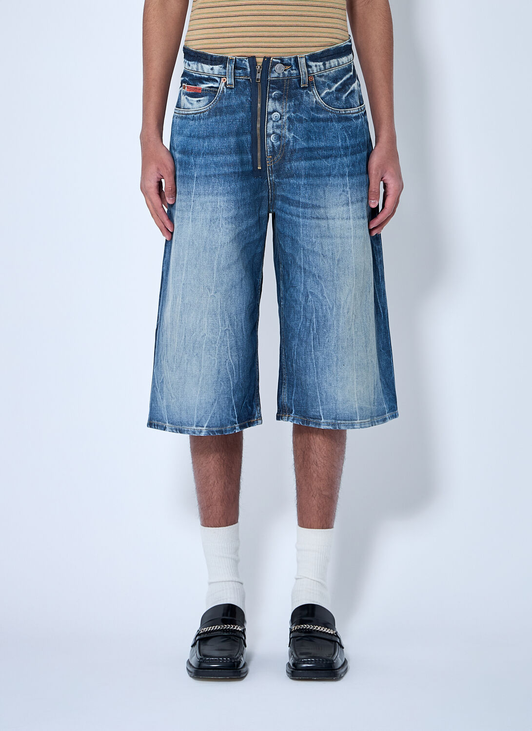 Martine Rose Blue Zip Denim Shorts In Blue