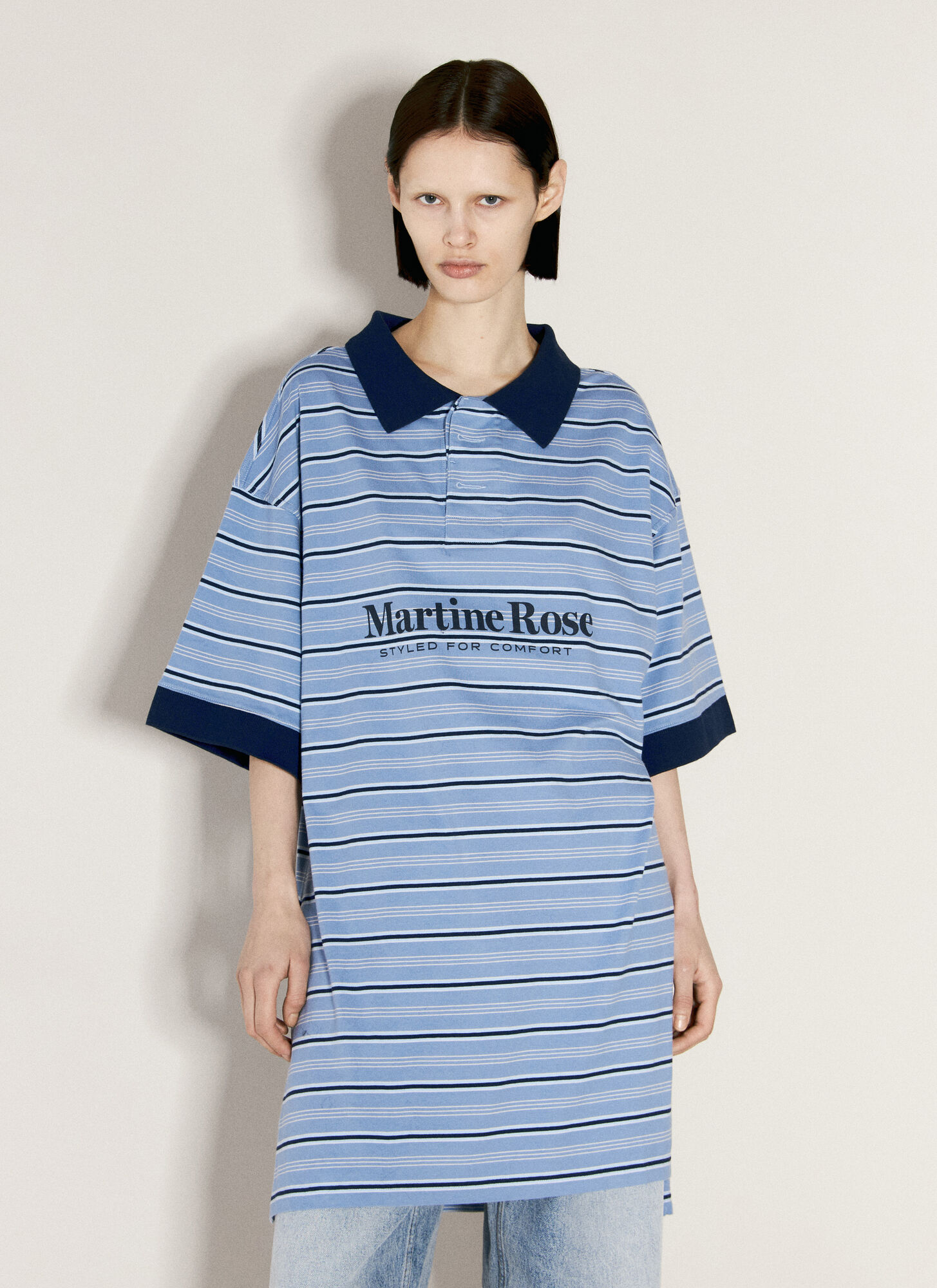 Shop Martine Rose Striped Polo Shirt In Blue