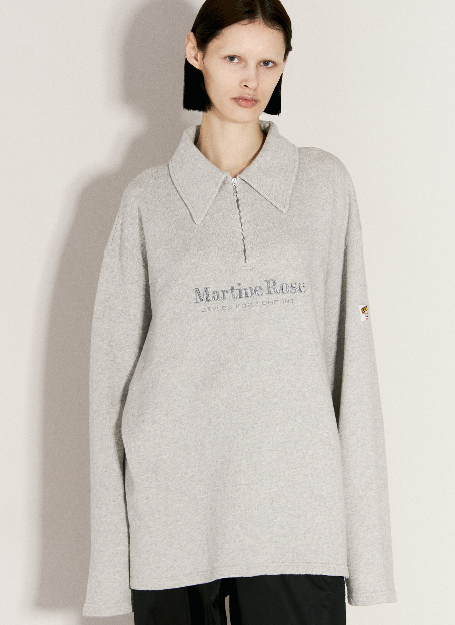 Shop Martine Rose Logo Embroidery Zip-up Polo Sweatshirt In Grey