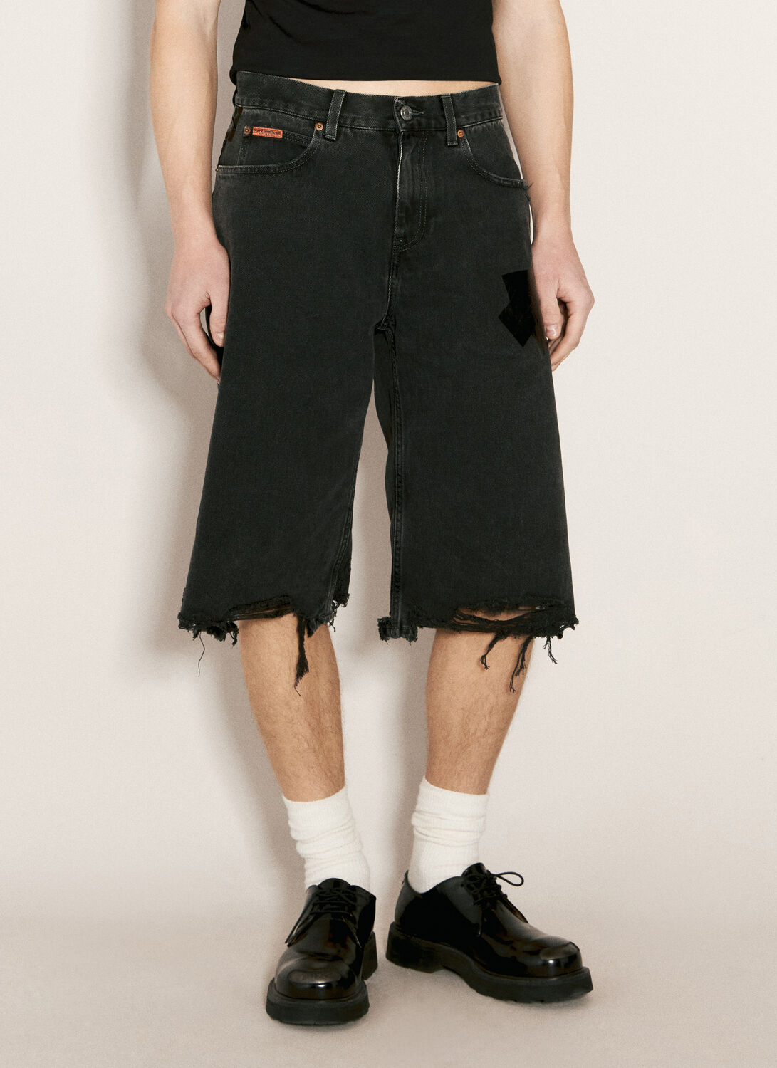 Shop Martine Rose Tape Denim Shorts In Black