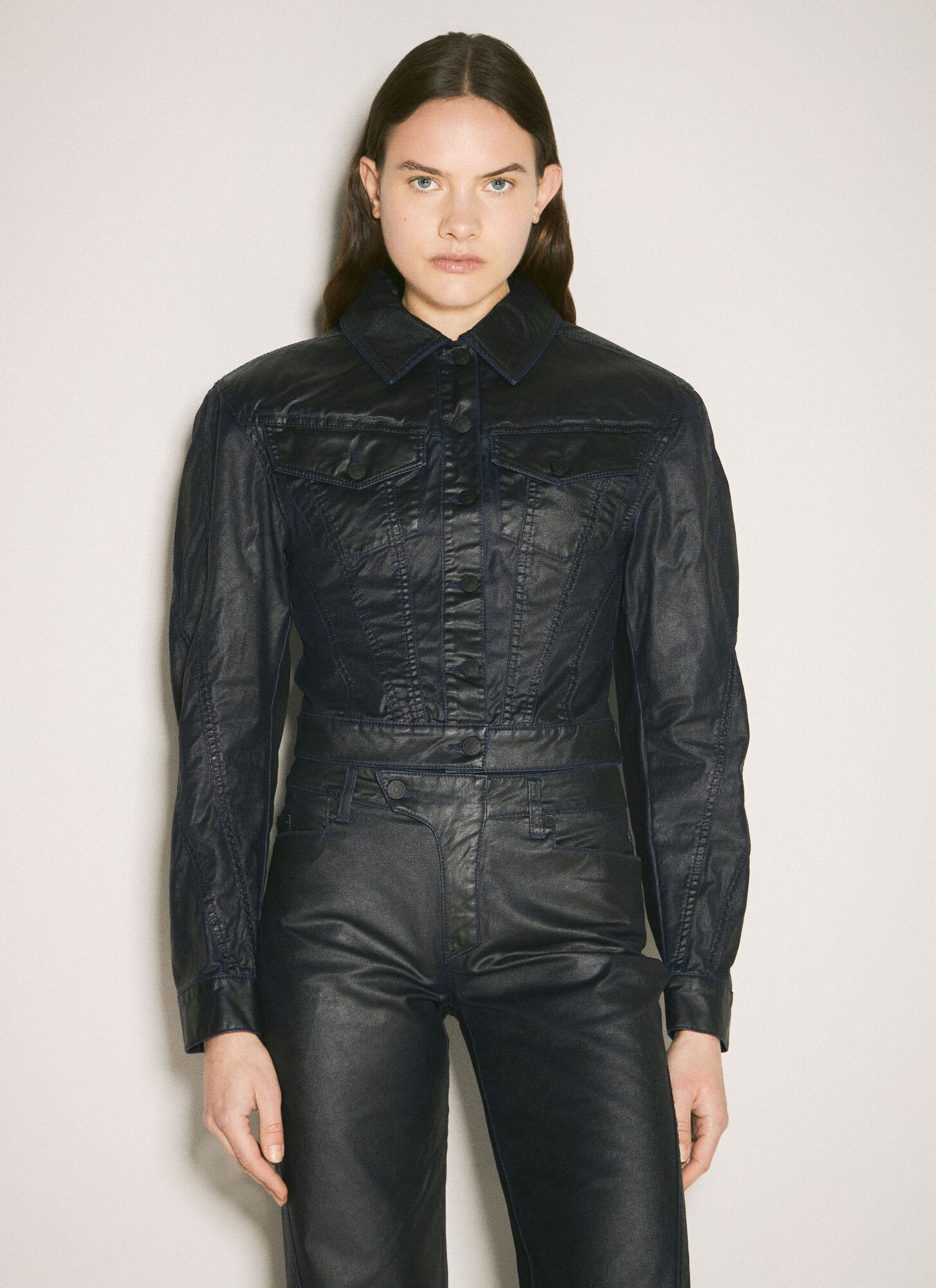 Mugler Waxed Denim Jacket - Woman Jackets Black Fr - 34