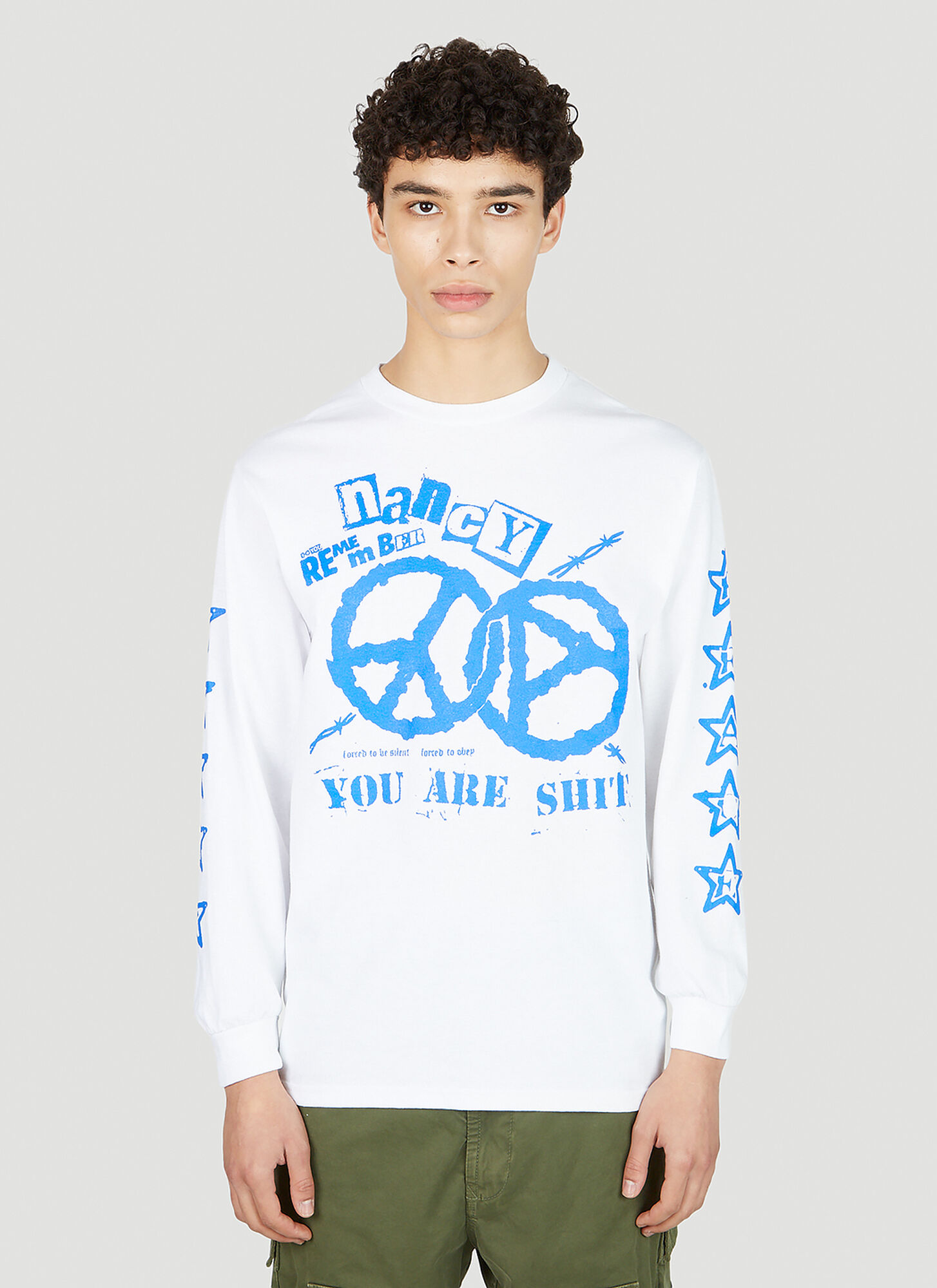 Nancy Men's White World Peace Long Sleeve T-Shirt - Man T-Shirts M