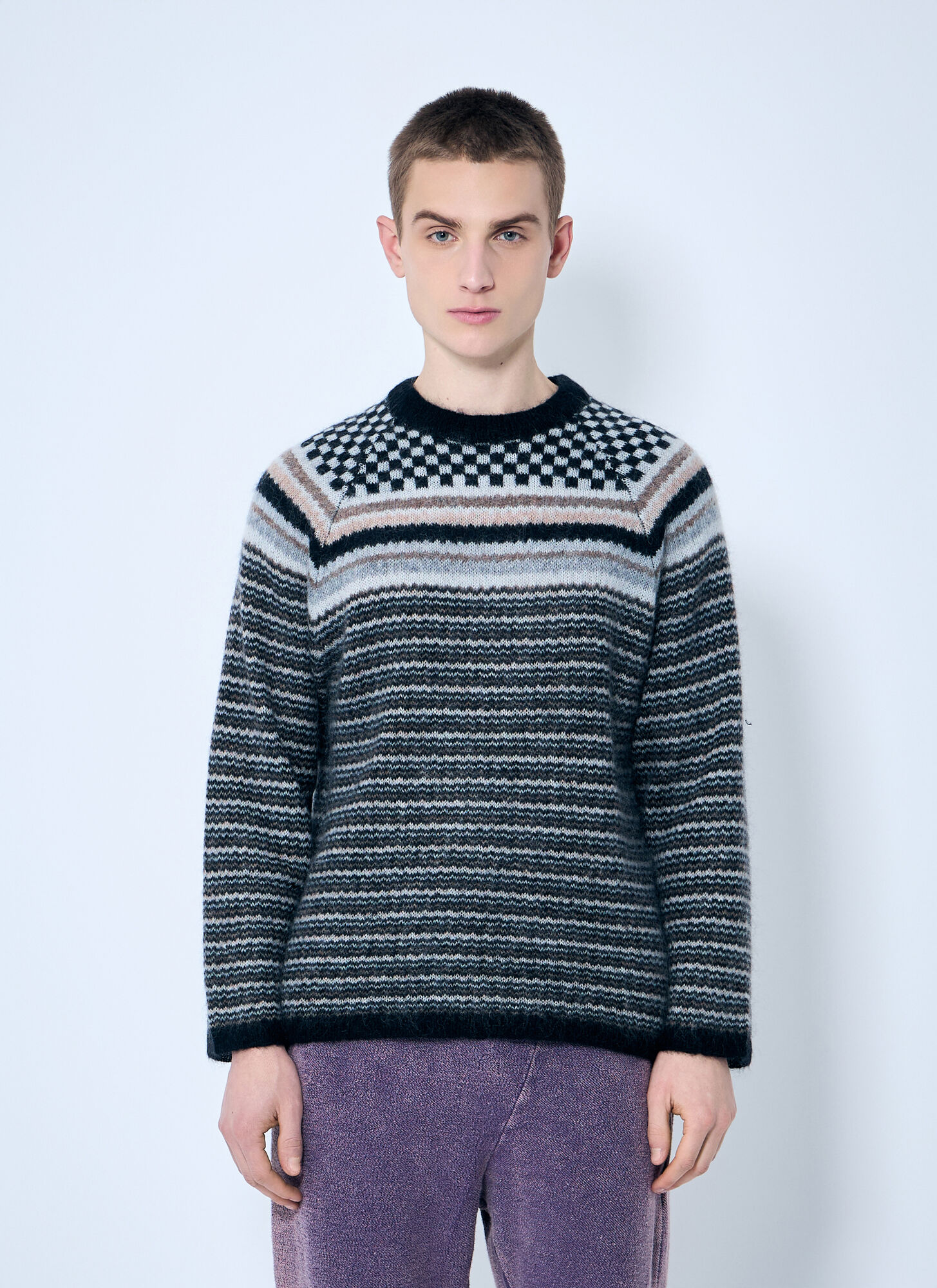 Noma T.d. Checker And Striped Sweater In Grey