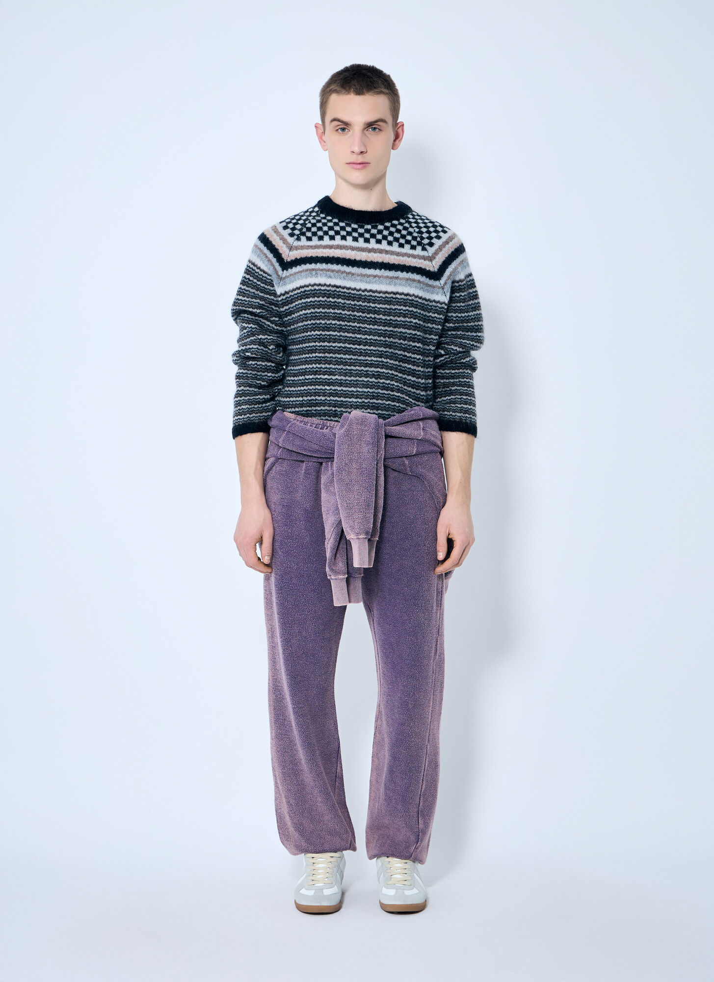  Nòmarythm Textile Nòmarythm Textile Checker And Striped Sweater - Mann Strick Grey 4 