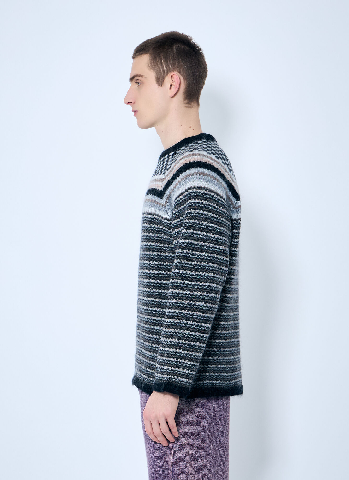  Nòmarythm Textile Nòmarythm Textile Checker And Striped Sweater - Mann Strick Grey 4 