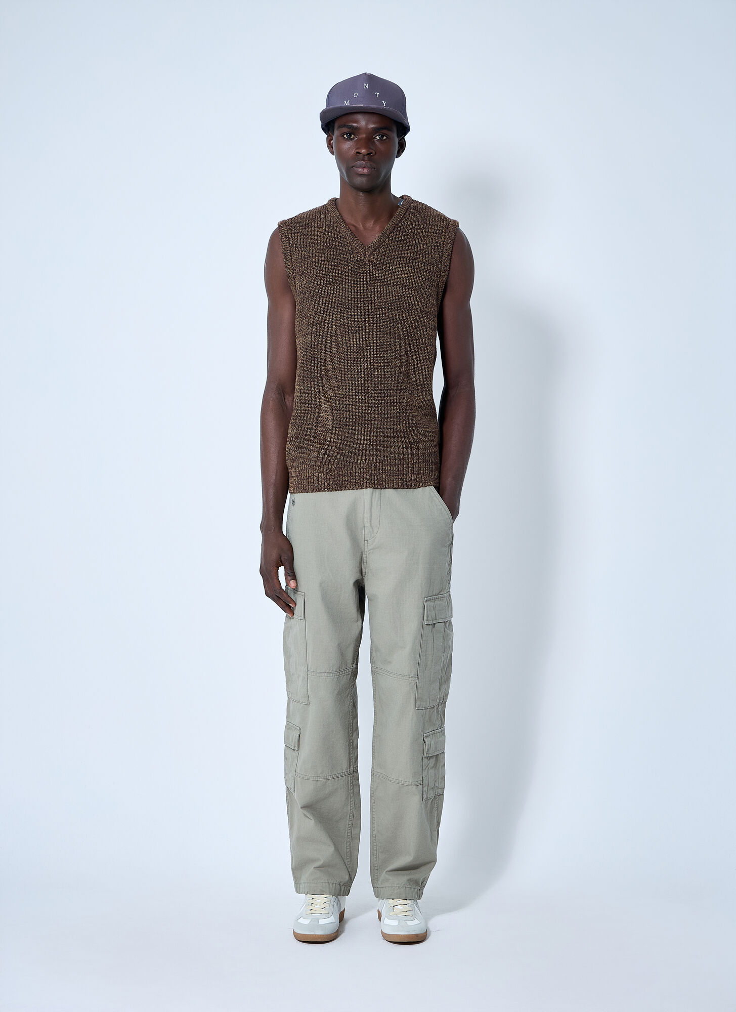  Noah Noah Twisted Yarn Sweater Vest - Mann Strick Brown M 
