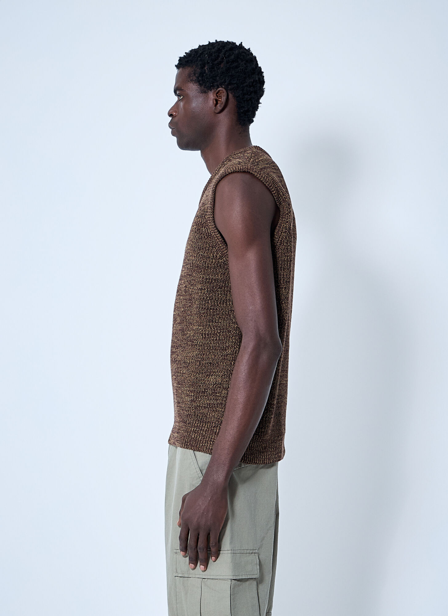  Noah Noah Twisted Yarn Sweater Vest - Mann Strick Brown M 