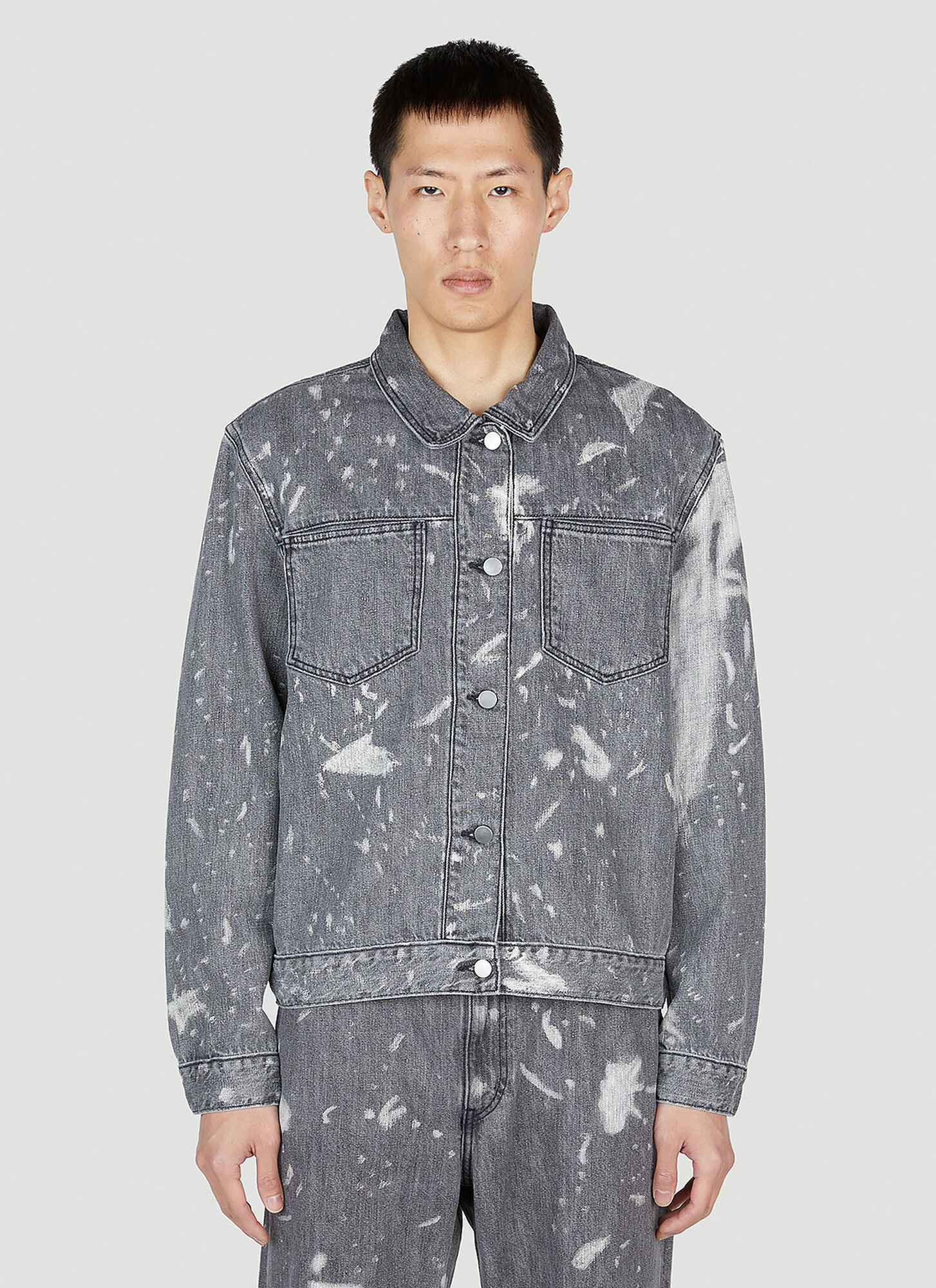 LN-CC x Non Pocket Bleached Denim Jacket - Man Jackets Grey L