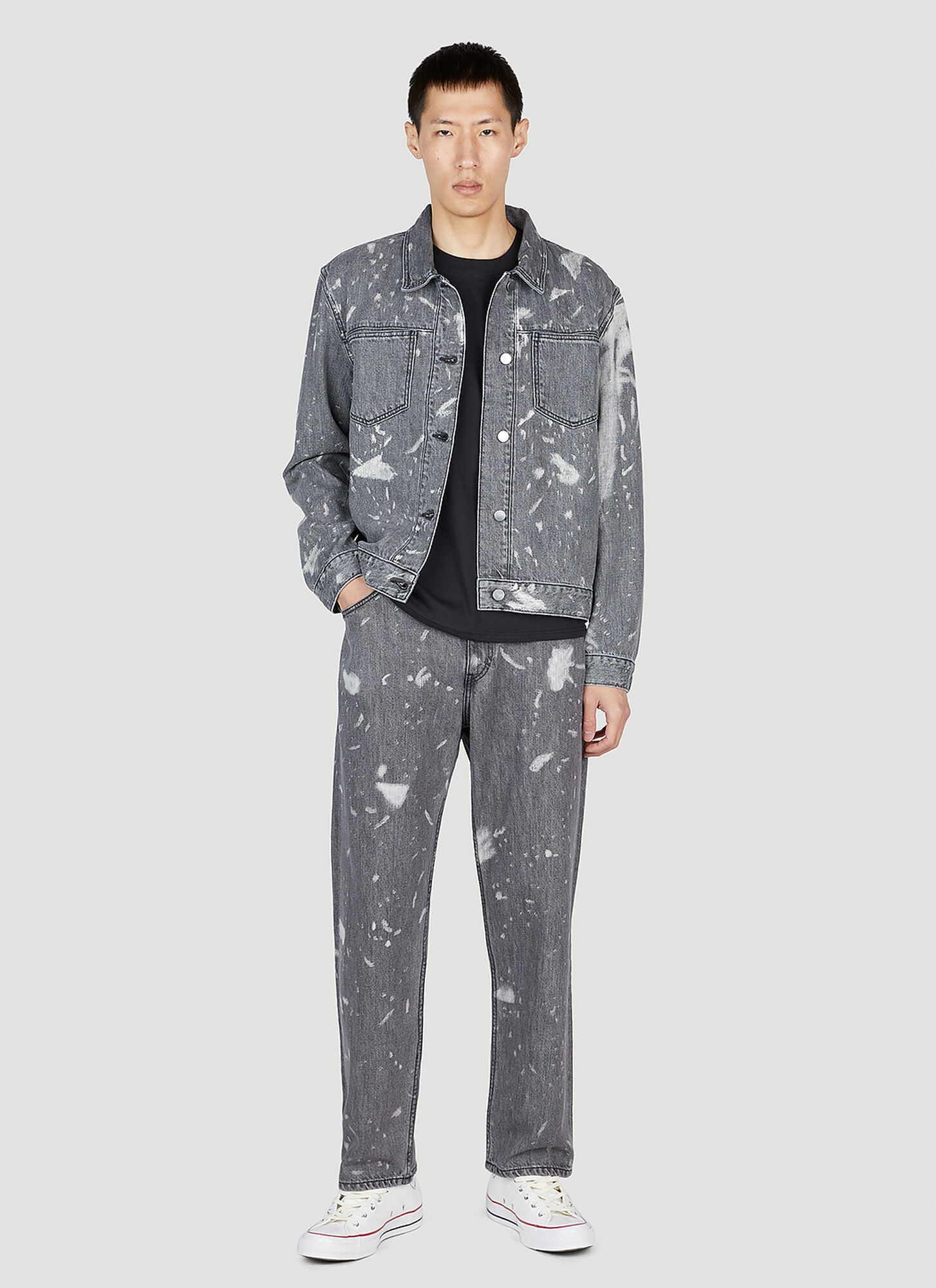  Ln-cc X Non Ln-cc X Non Pocket Bleached Denim Jacket - Mann Jacken Grey Xl 