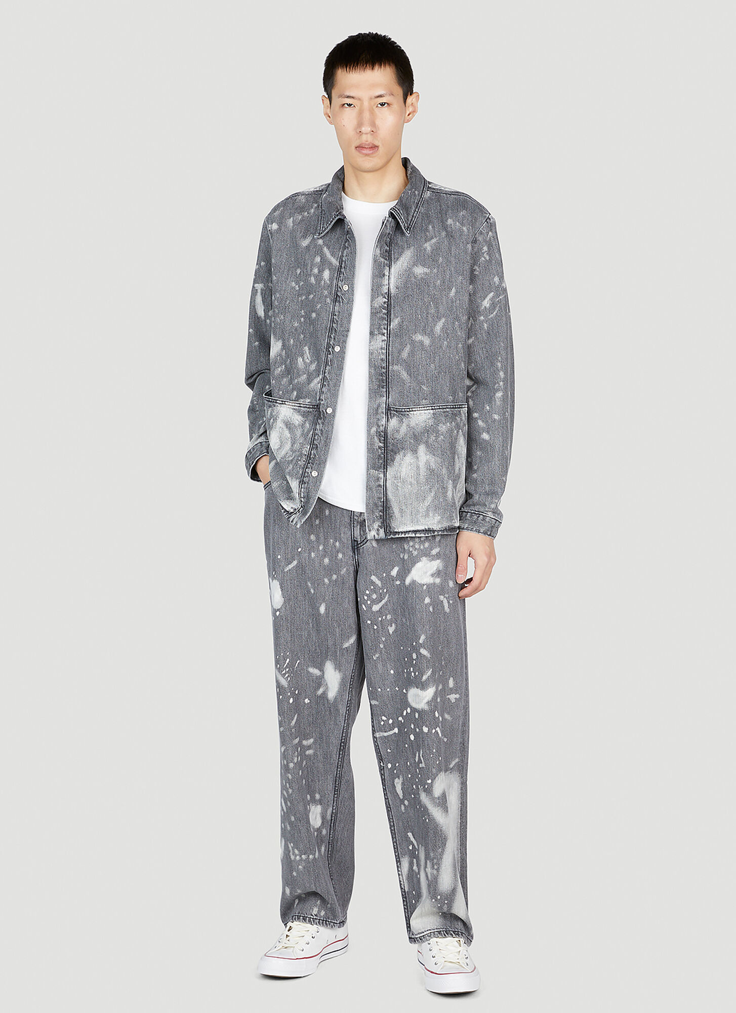  Ln-cc X Non Ln-cc X Non Work Bleached Denim Jacket - Mann Jacken Grey S 