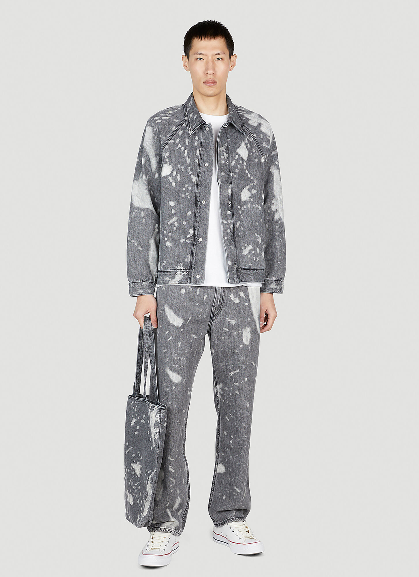 Ln-cc X Non Ln-cc X Non Raglan Bleached Denim Jacket - Mann Jacken Grey Xl 