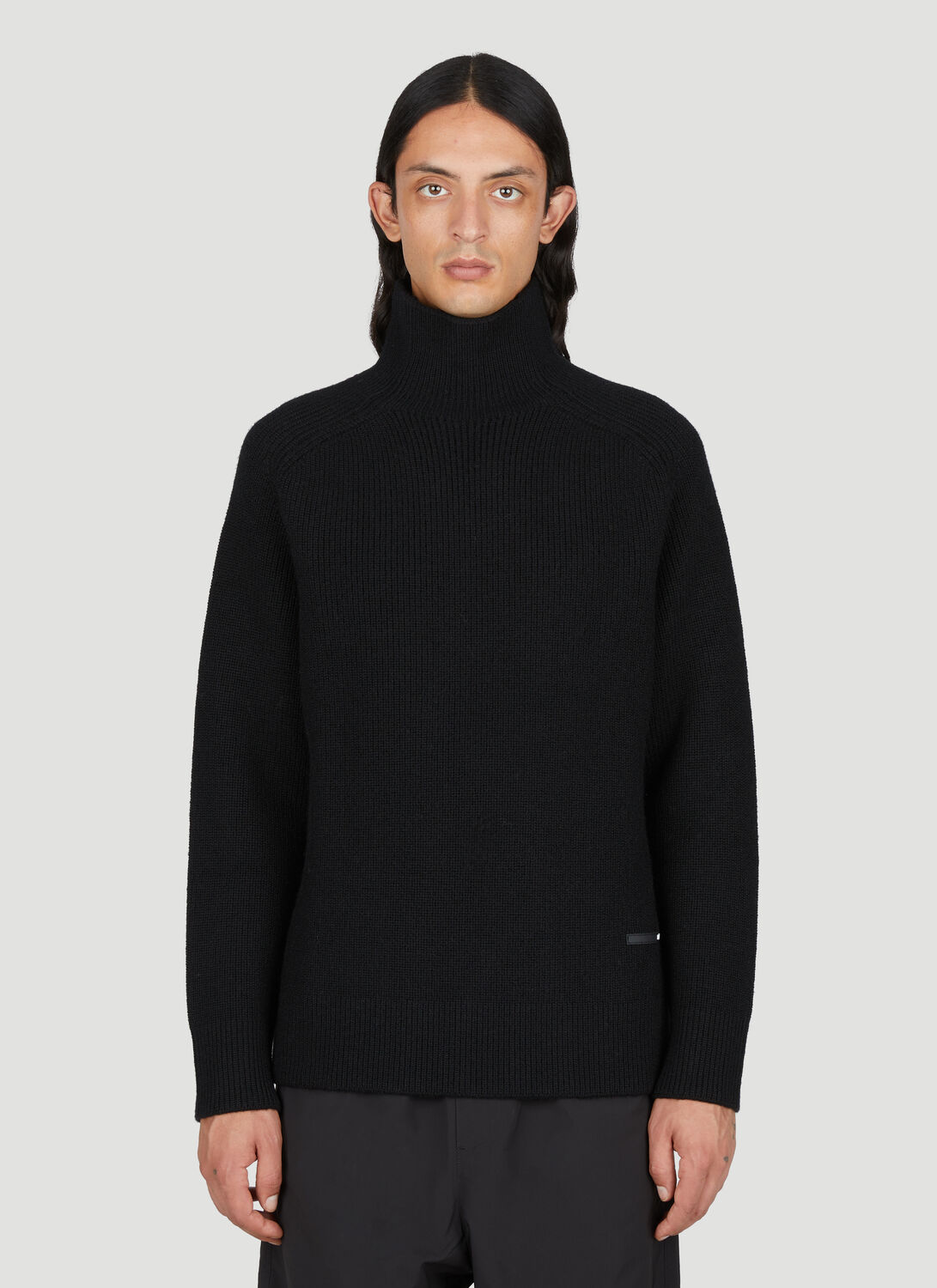 Shop Oamc Peak High-neck Knit Sweater In Black