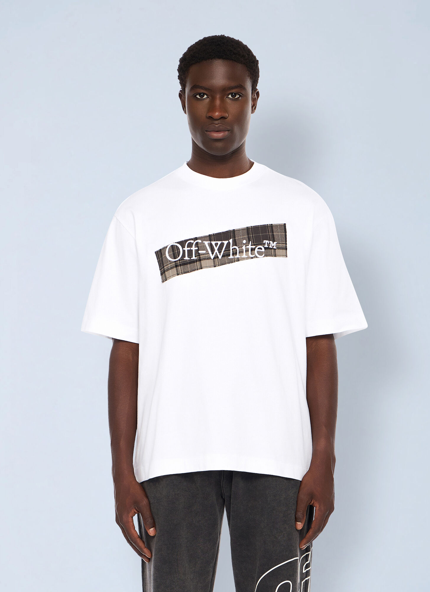 Off-White Men's White Off- Flannel Diagonal Skate Logo T-Shirt - Man T-Shirts L