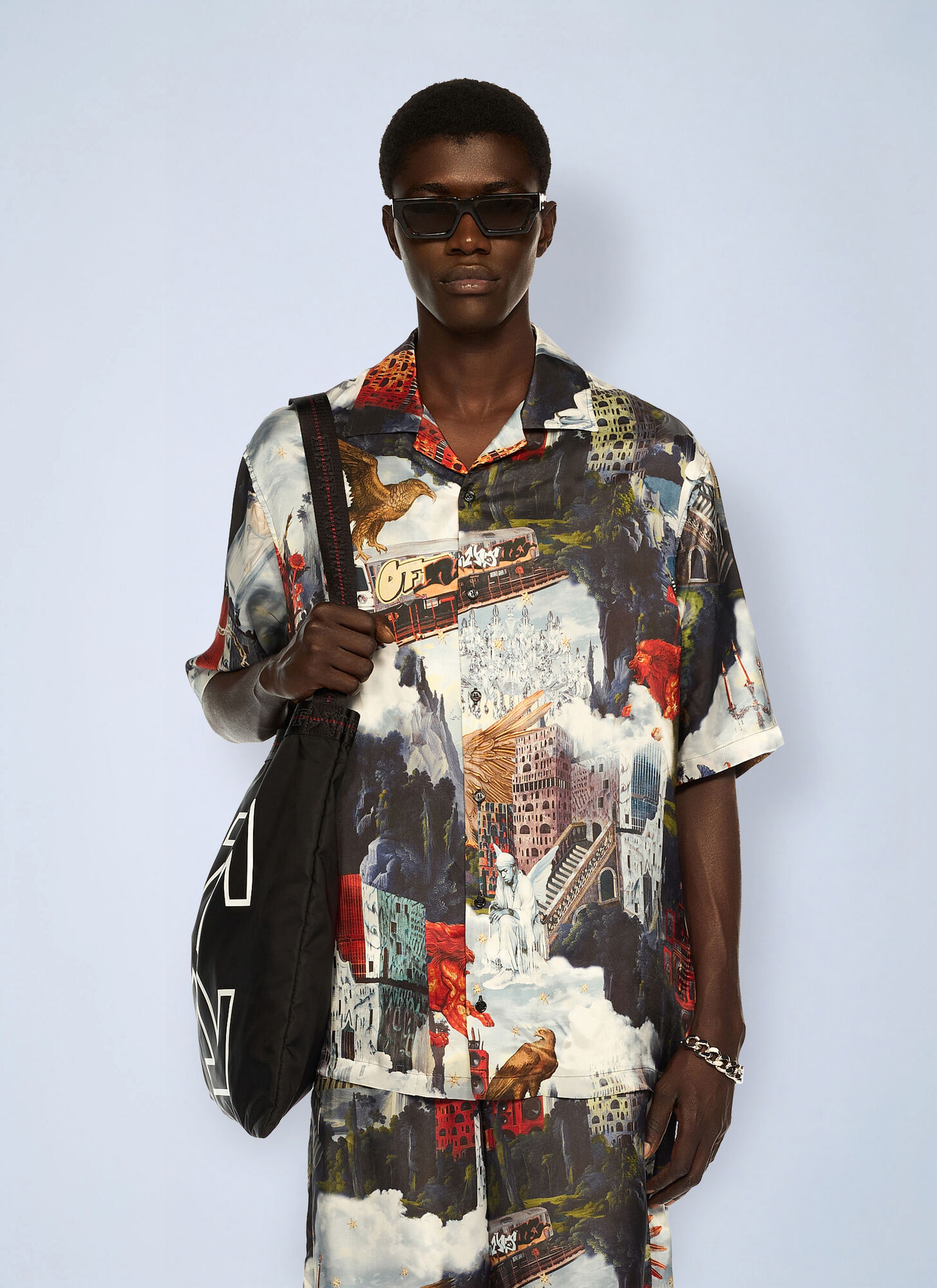 Off-White World Paint Viscose Bowling Shirt - Man Shirts Blue It - 46 Off-White