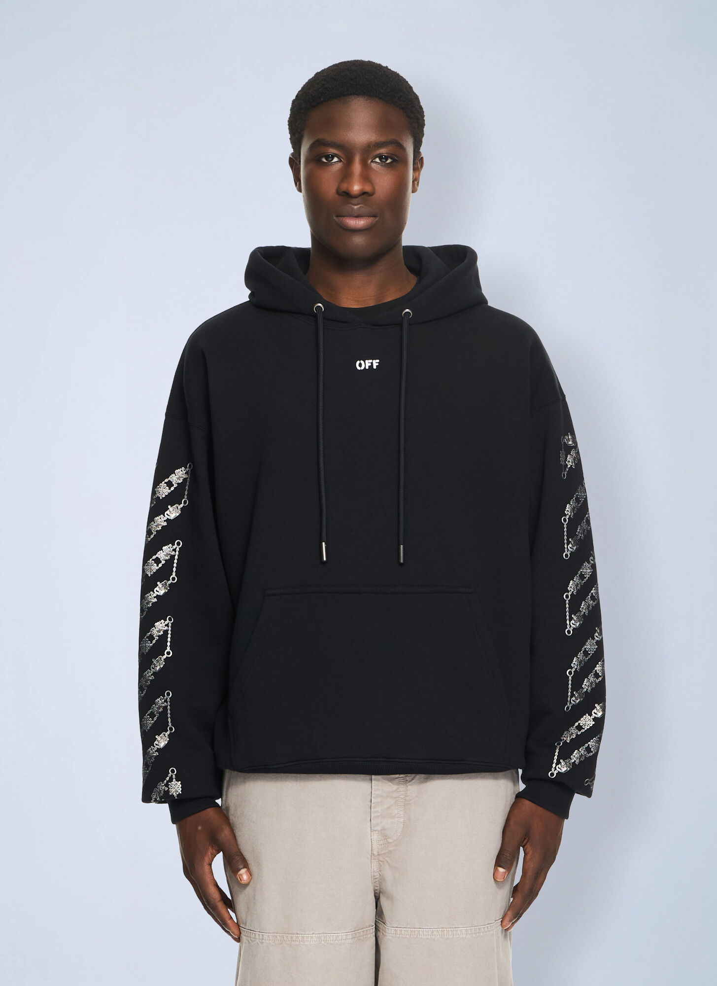 Off-White Uomo Nero - Chain Arrow Diagonal Skate Hoodie, Size: M - Immagine 1
