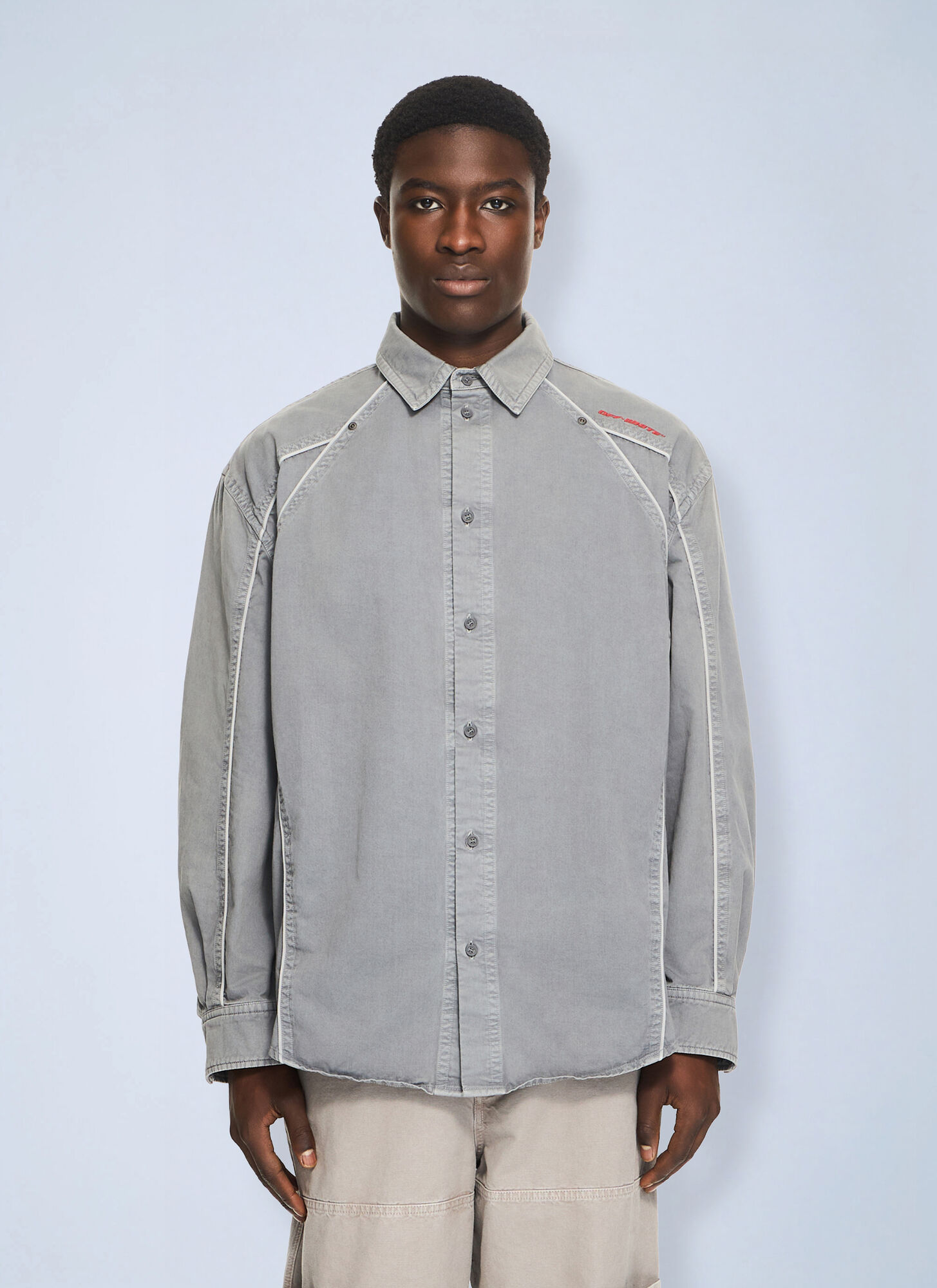 Off White Uomo Grigio - Camicia Con Logo Ricamato - Shirts - Xs - Immagine 2