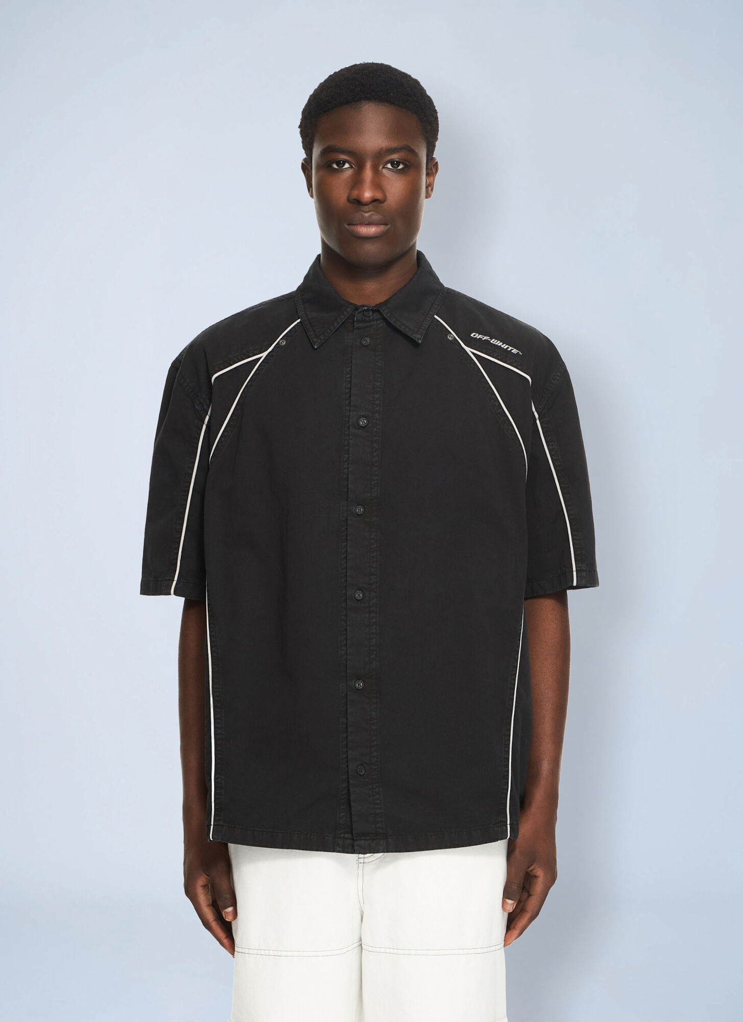 Off-White Garment-Dyed Sporty Bowling Shirt - Man Shirts Black It - 50